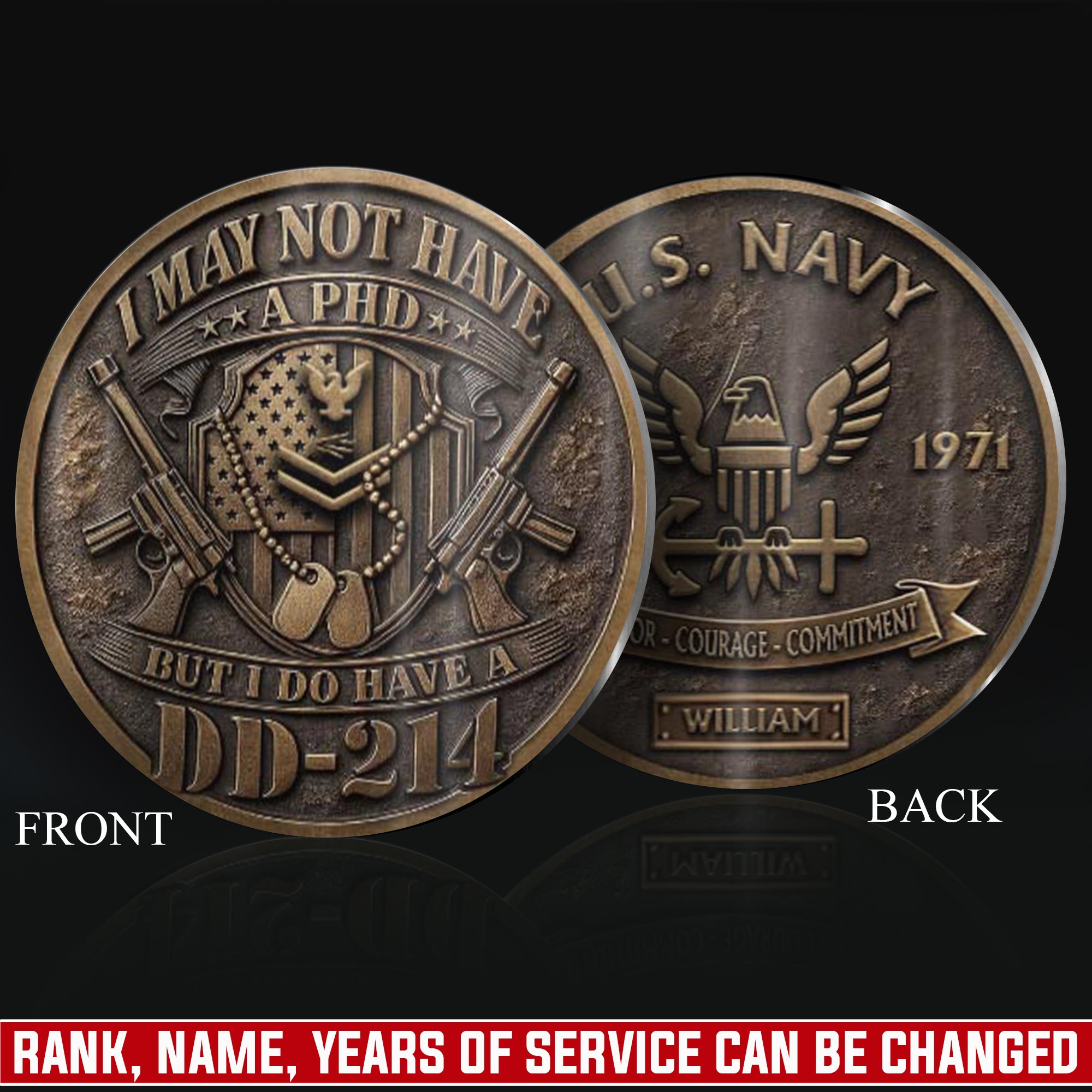 US Navy, Always Courageous - Military Printed Challenge Coin