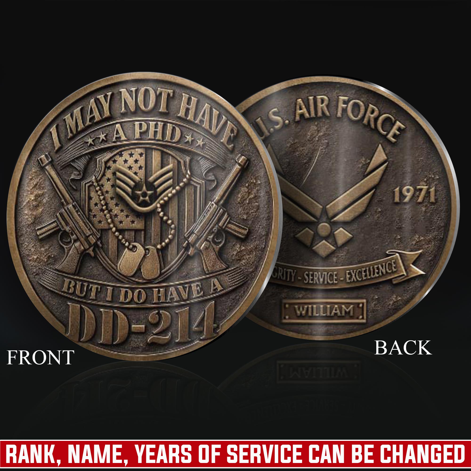 US Air Force, E 5 Air Force Staff Sergeant - Military Printed Challenge Coin