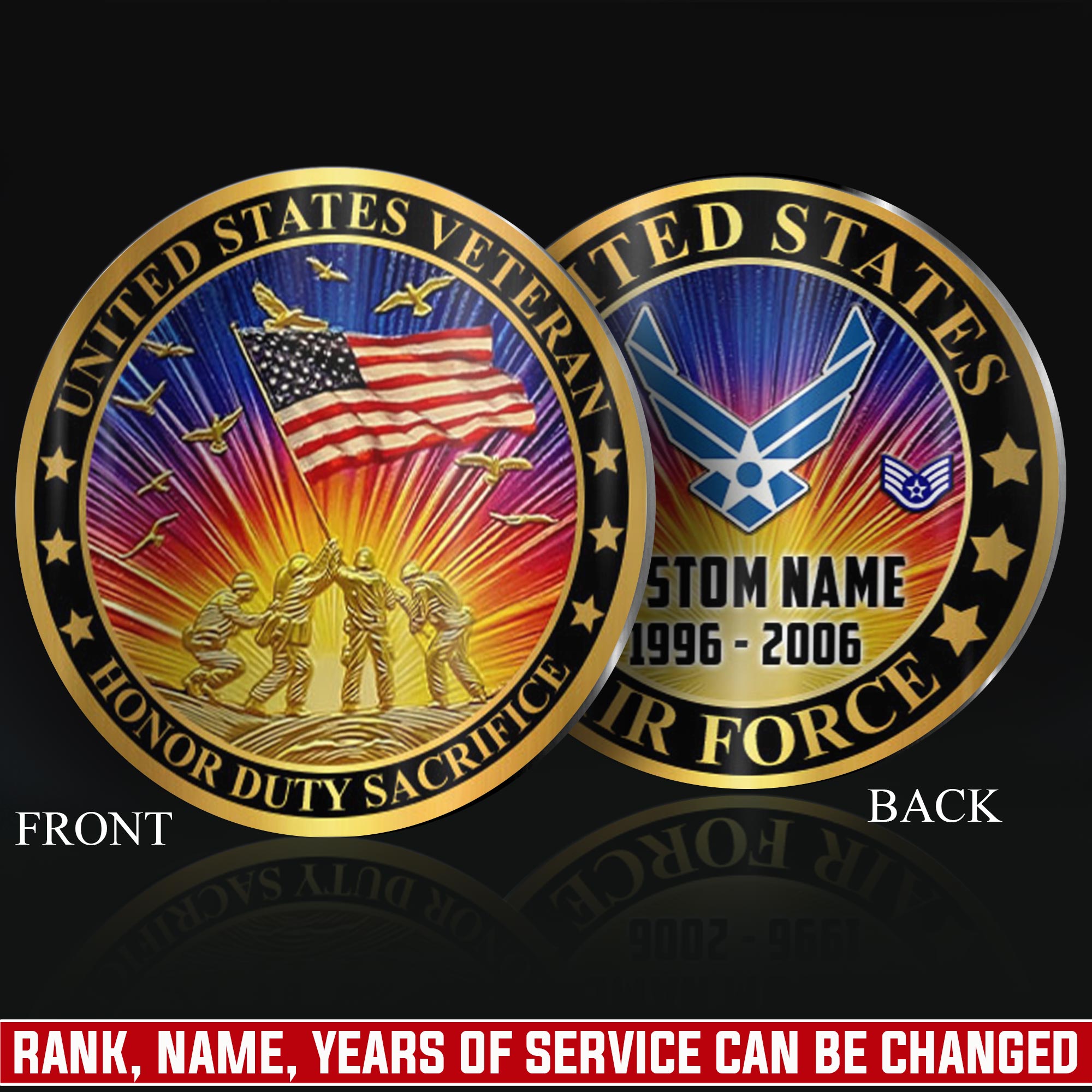 US Air Force, E 4 Air Force Sergeant - Military Printed Challenge Coin