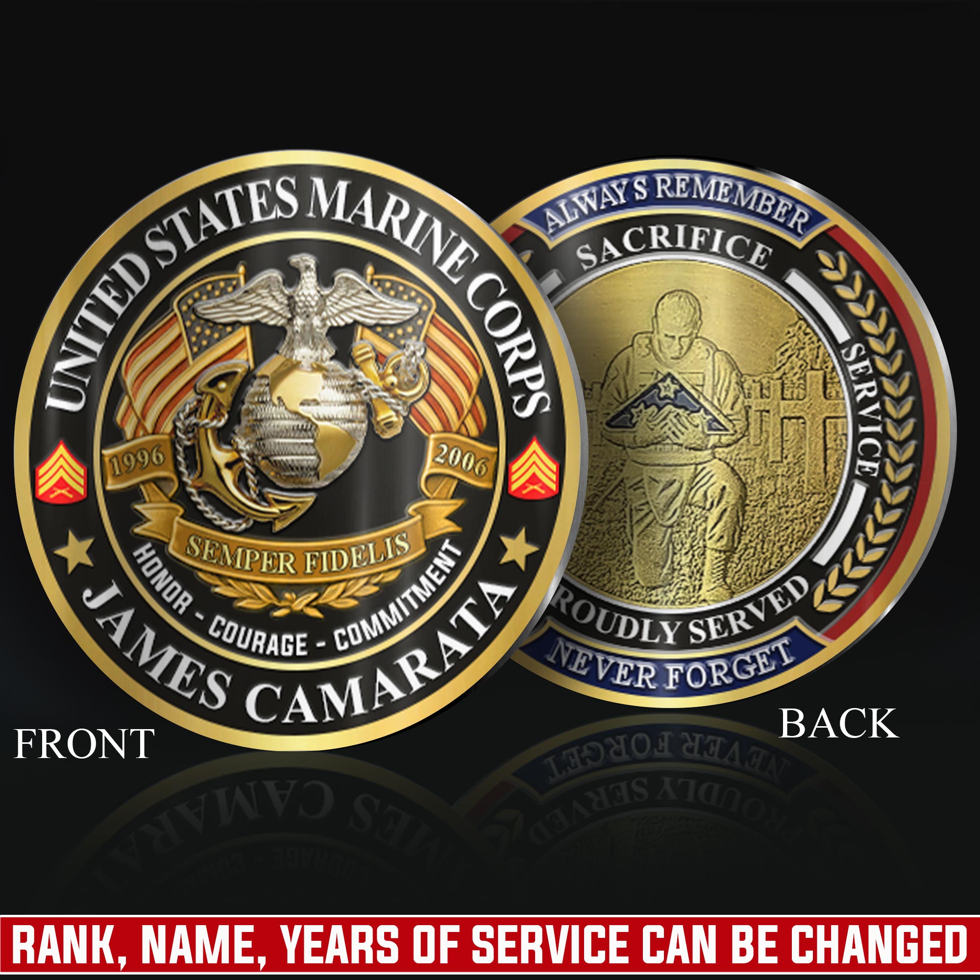 US Marine Corps, E 8 Marines First Sergeant - Military Printed Challenge Coin