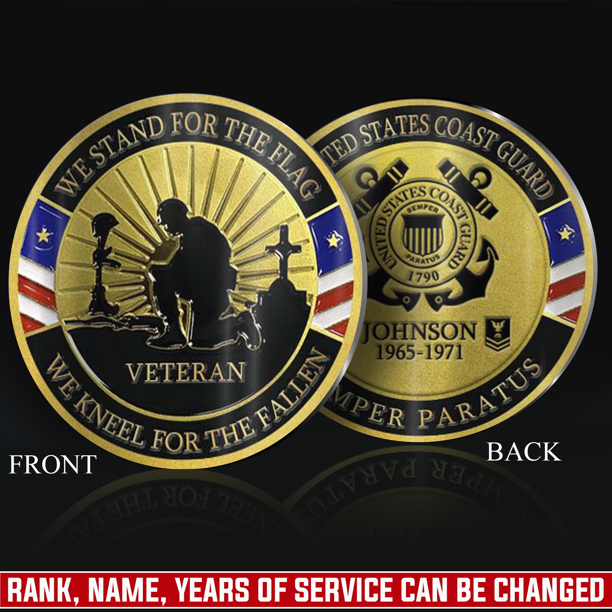 US Coast Guard, E 7 Red - Military Printed Challenge Coin