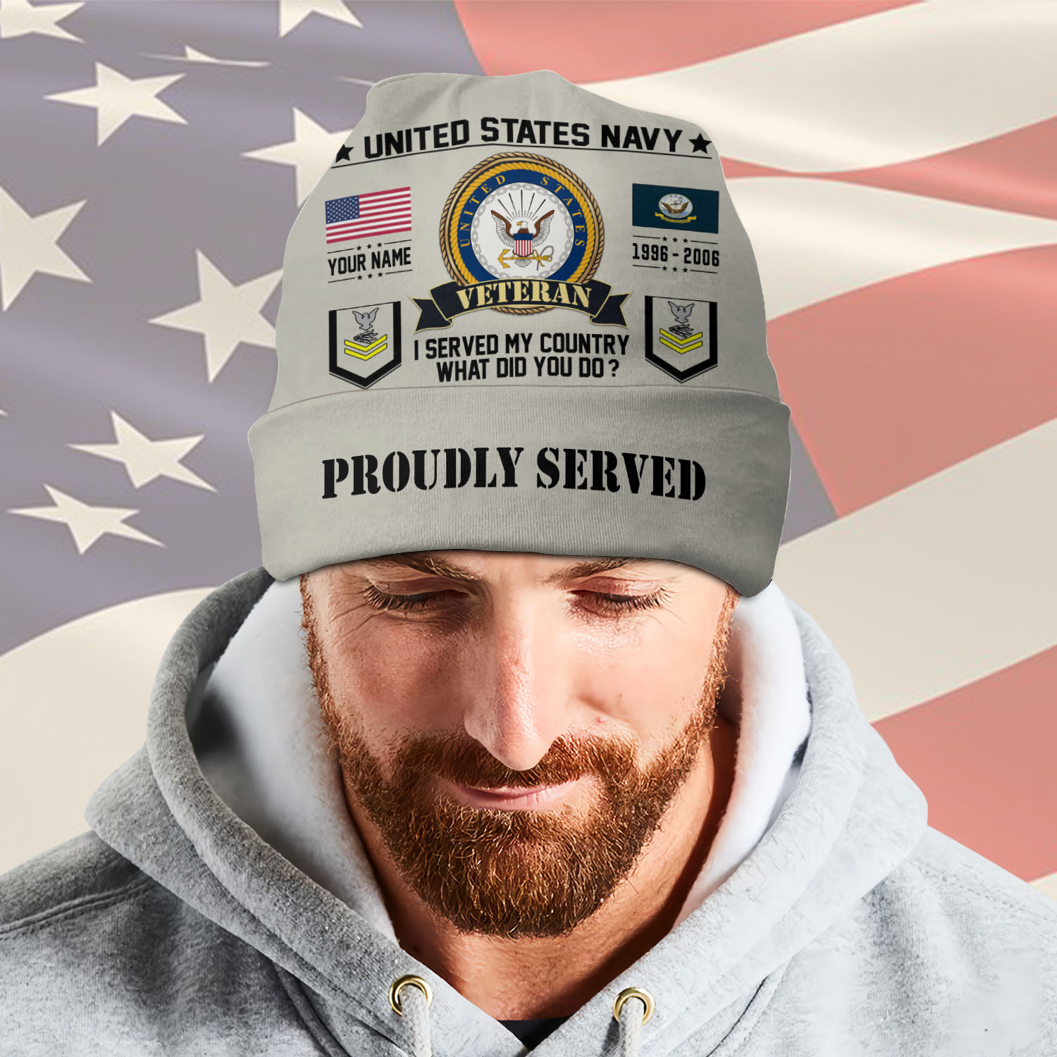 US Navy, E 3 White - Full-Printed Beanie Hat - Image 2