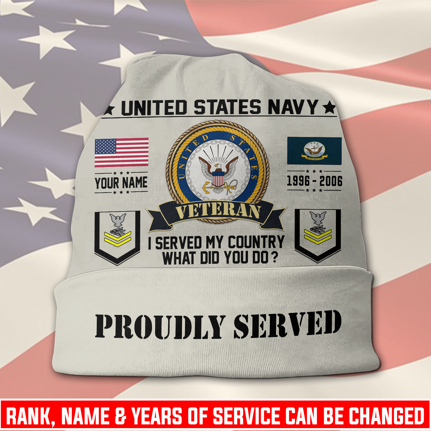 US Navy, E 3 White - Full-Printed Beanie Hat