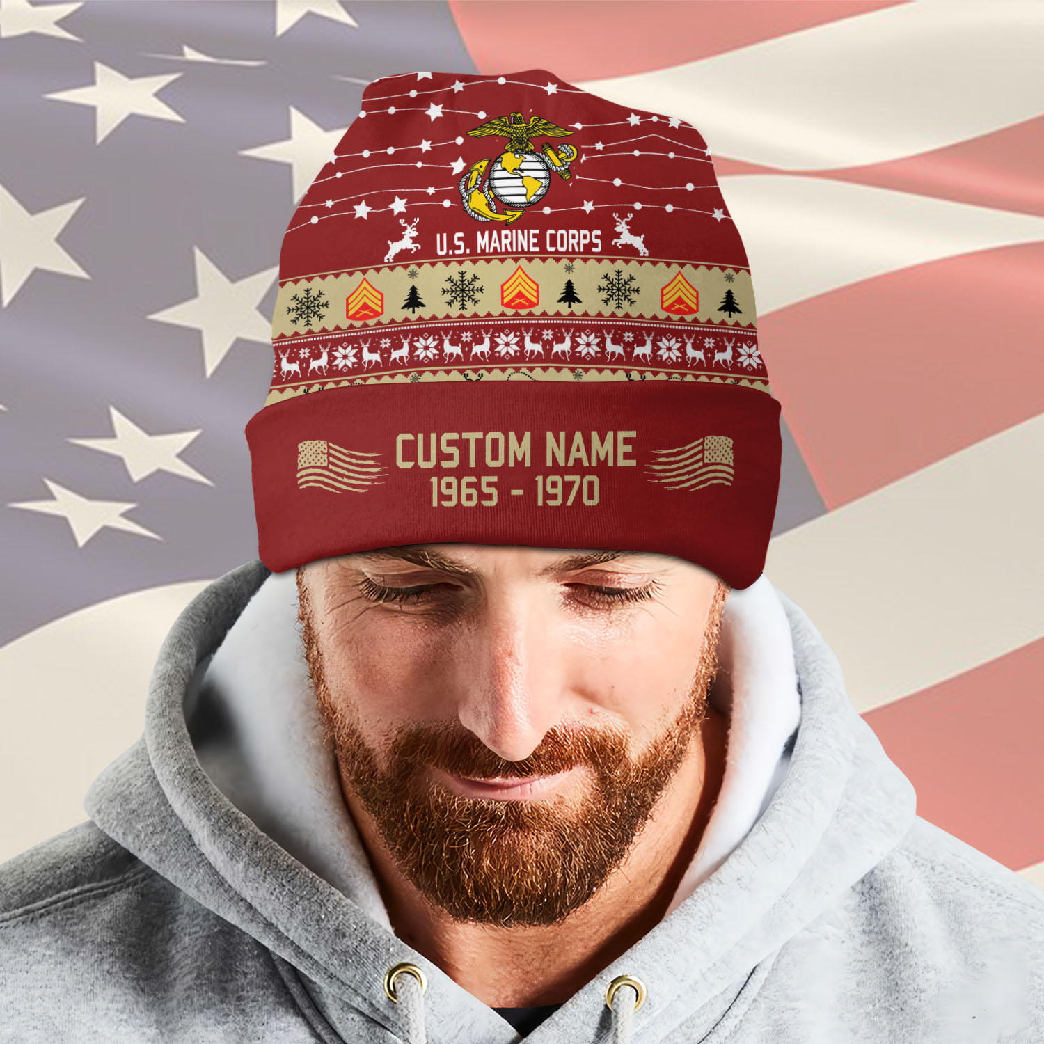 US Marine Corps, No One Fights Alone - Full-Printed Beanie Hat - Image 2