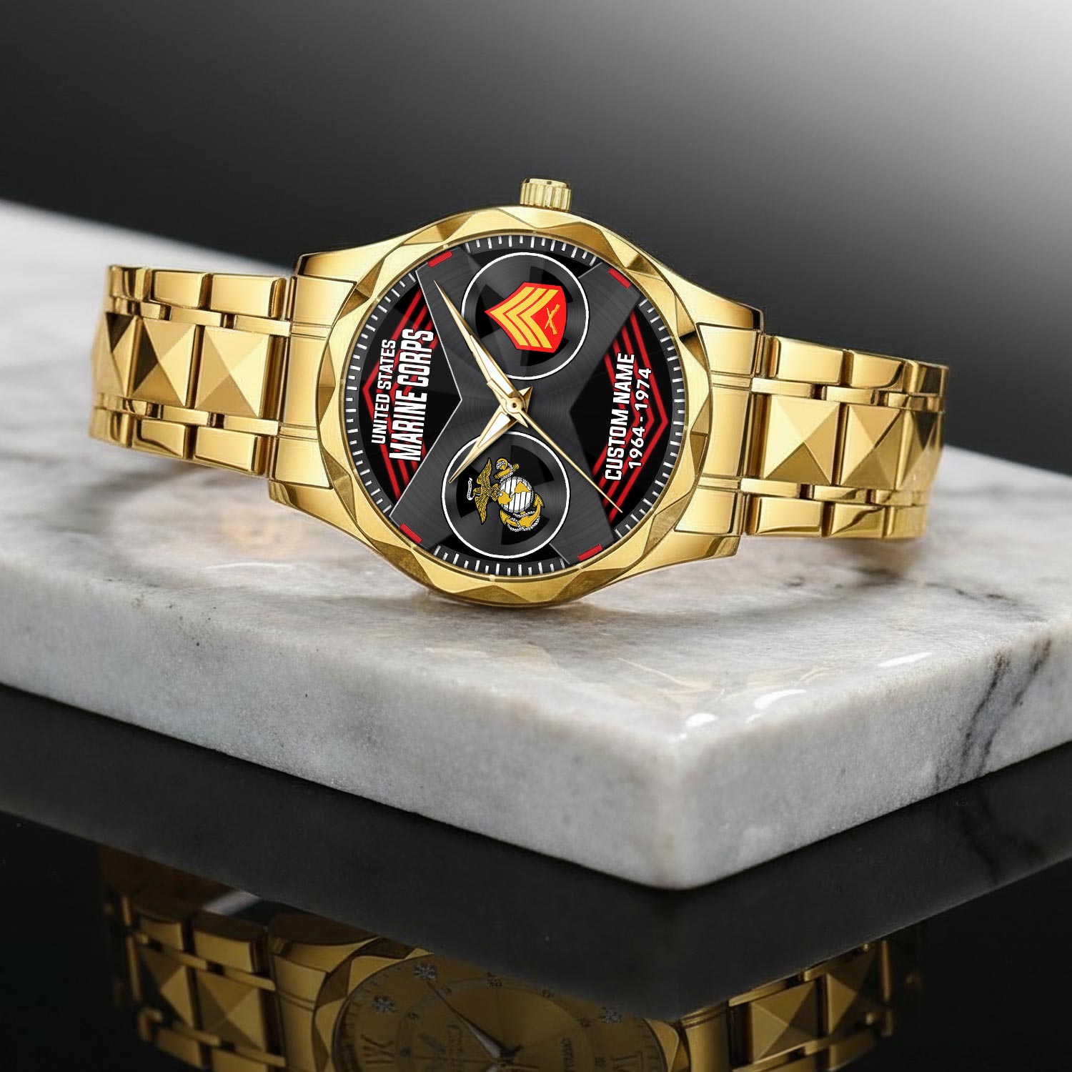 US Marine Corps, E 9 Marines Master Gunnery Sergeant - Diamond-Cut Bezel Watch - Image 2