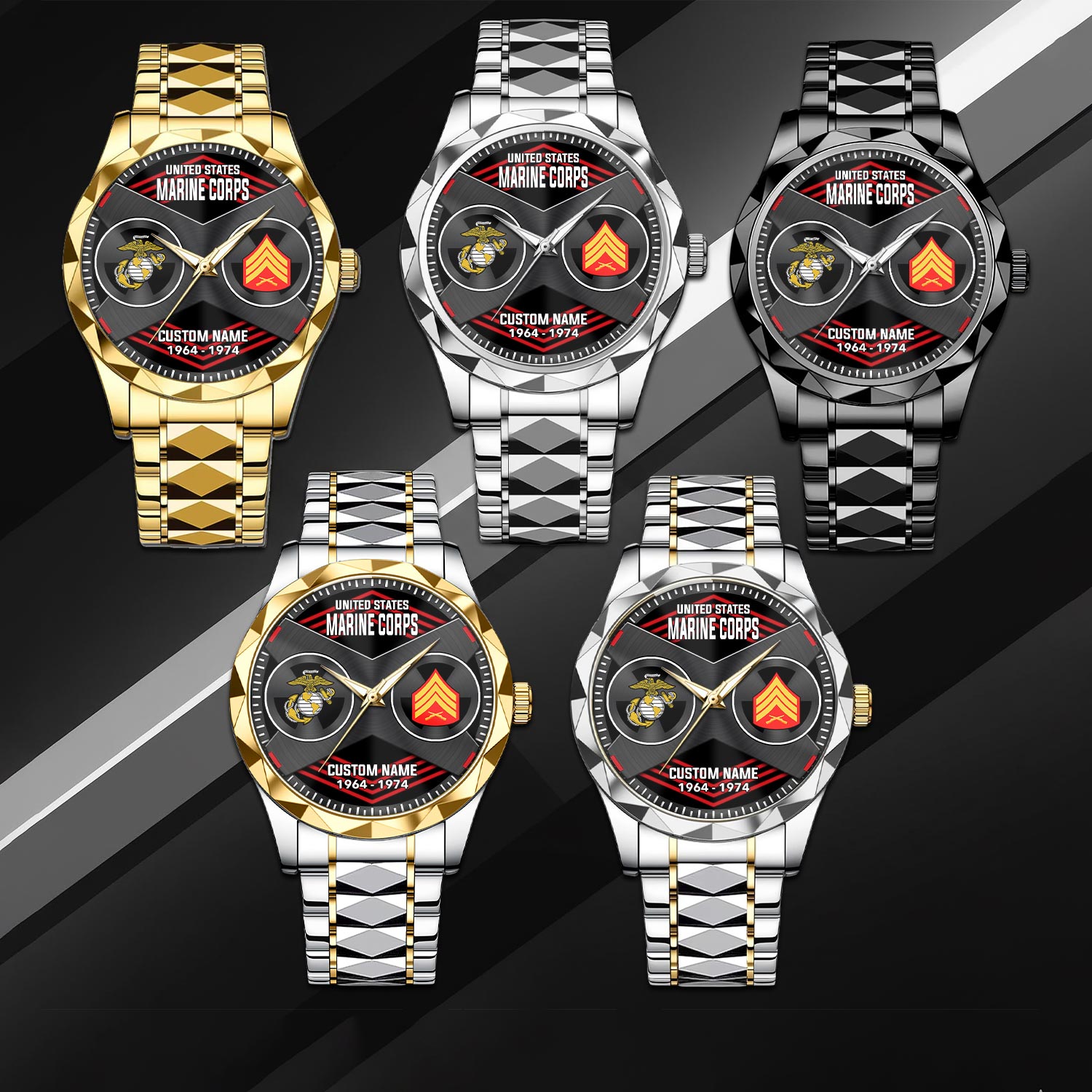 US Marine Corps, E 9 Marines Master Gunnery Sergeant - Diamond-Cut Bezel Watch - Image 3