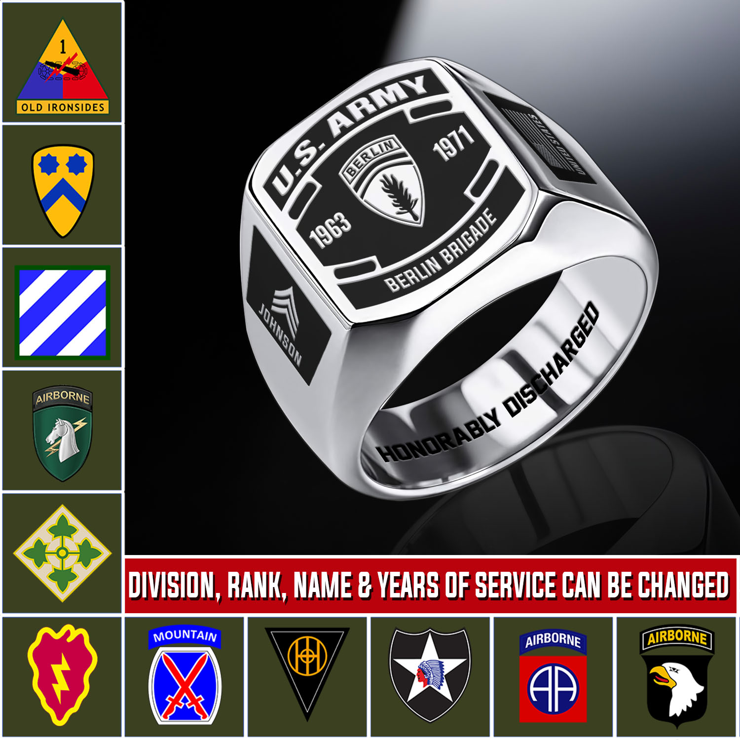 Army Division, W 2 Army Chief Warrant Officer 2 - Engraved Men's Ring