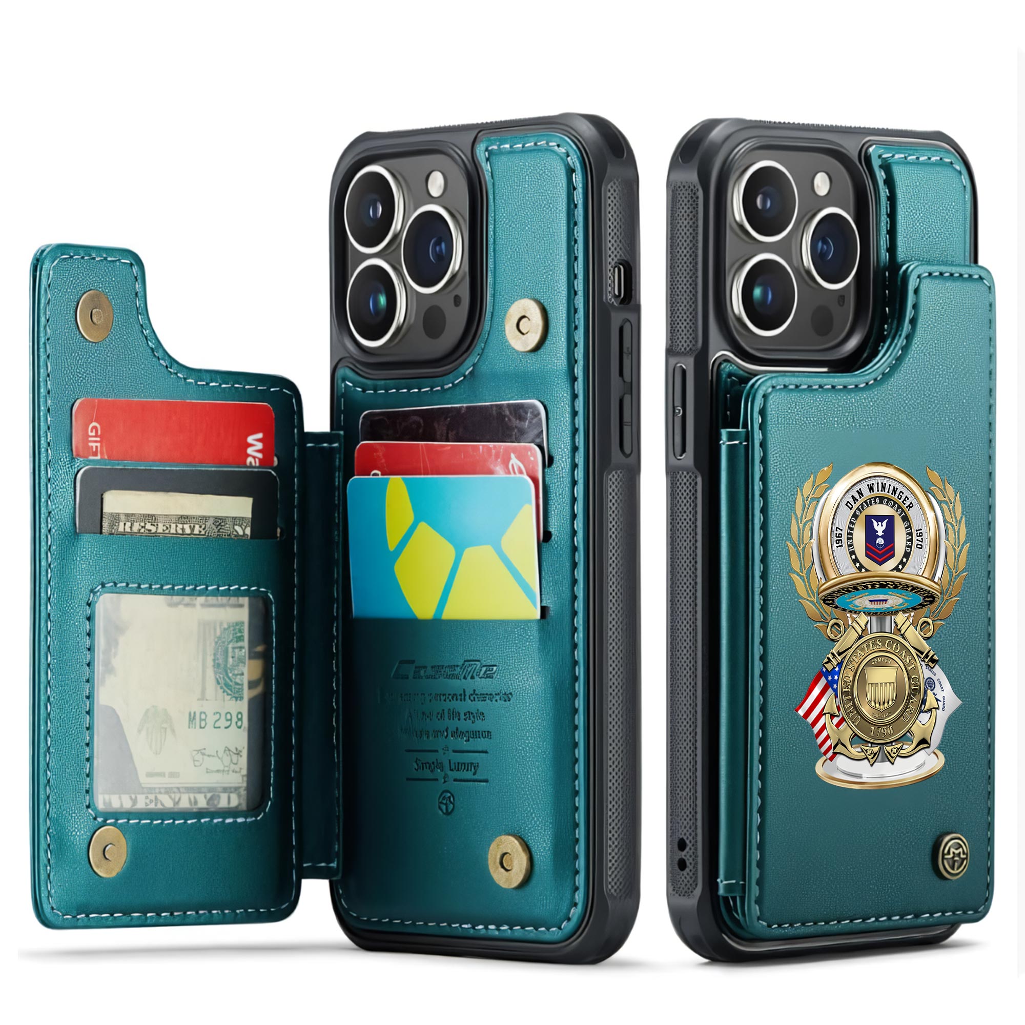 US Coast Guard, No One Fights Alone - Leather Flip Phone Case - Image 5