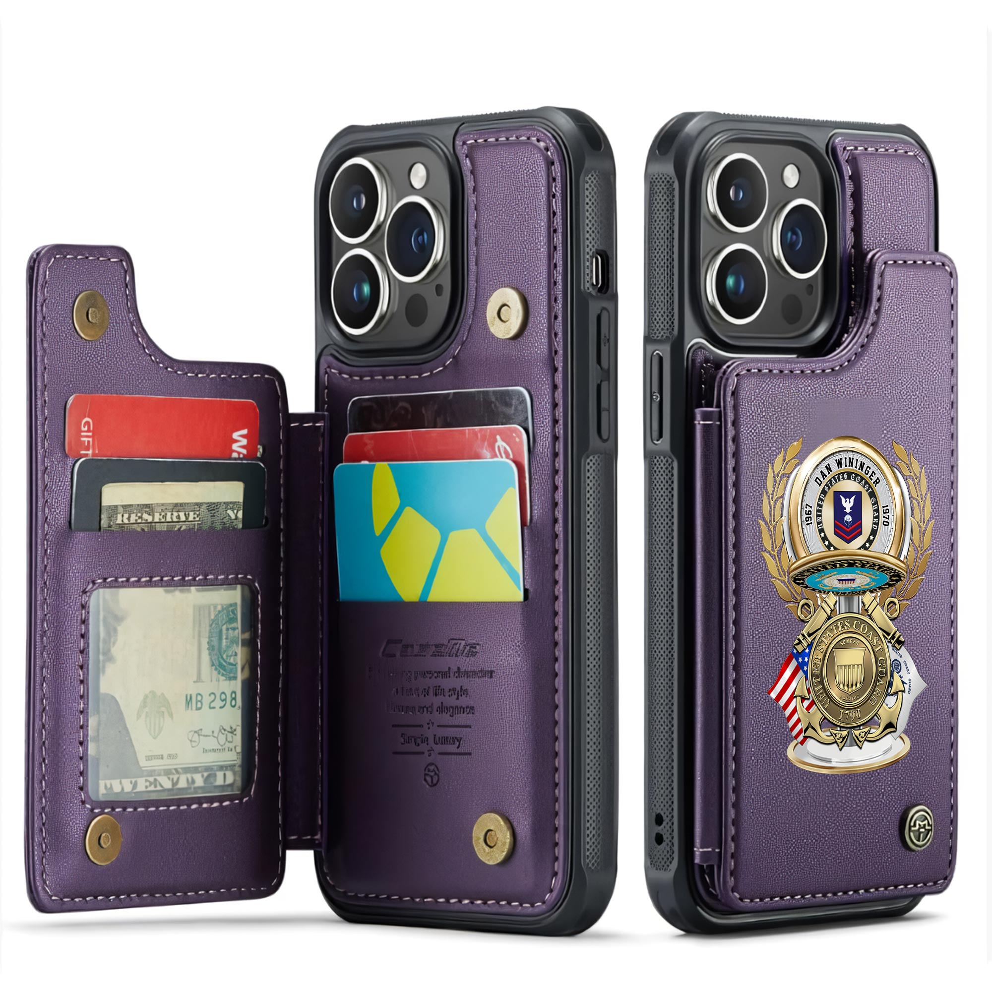 US Coast Guard, No One Fights Alone - Leather Flip Phone Case - Image 6