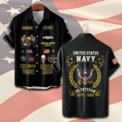 Navy Badge, Land Of The Free, Because Of The Brave - Short Sleeve Button Shirt