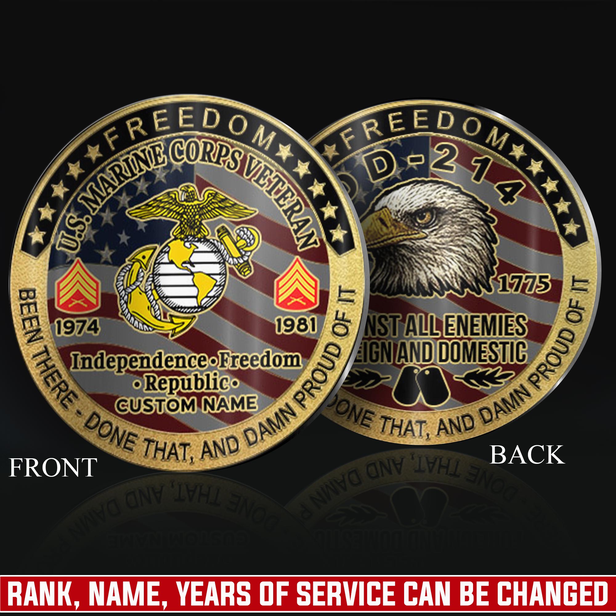 US Marine Corps, Life And Pride - Military Printed Challenge Coin