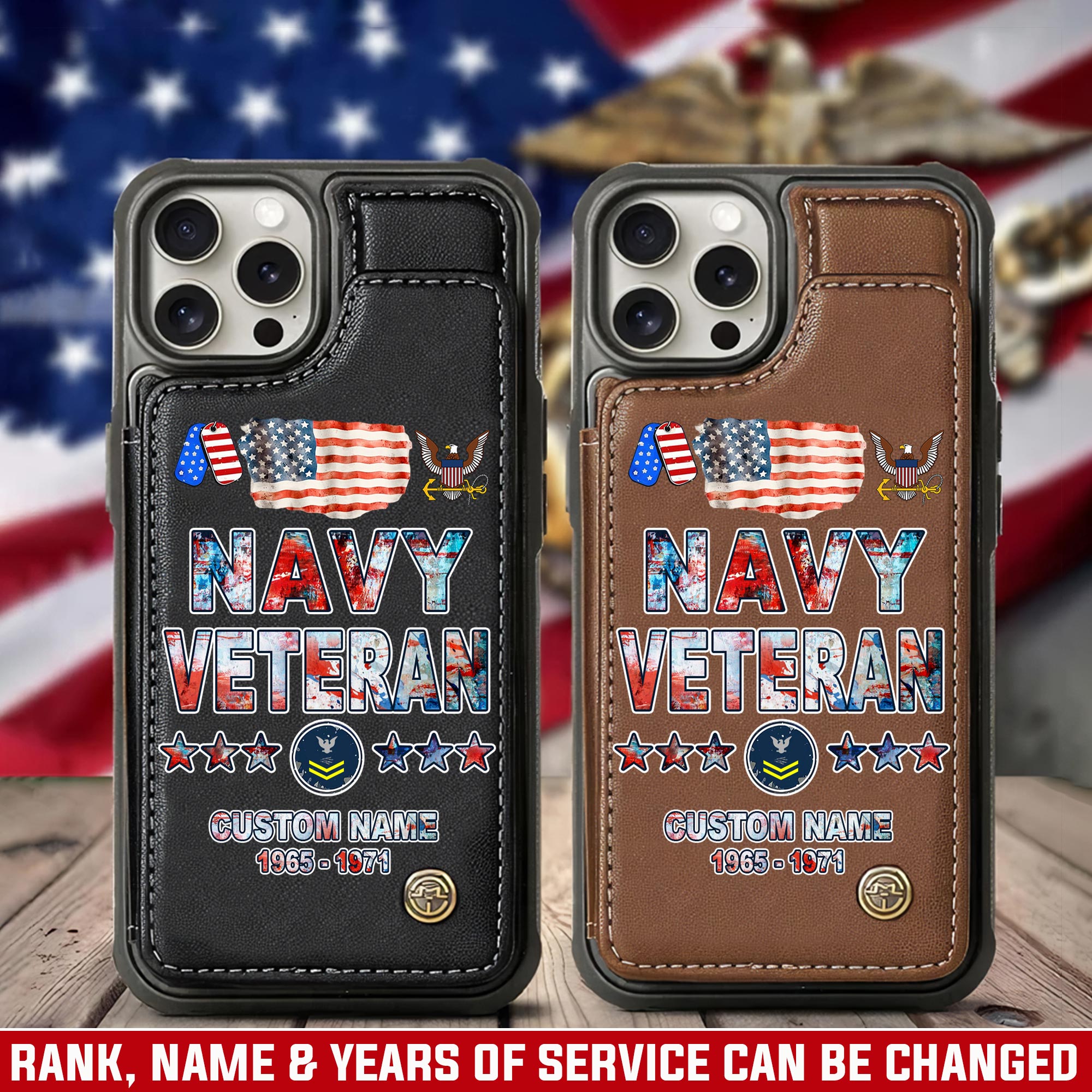 US Navy, E 6 Gold - Leather Flip Phone Case