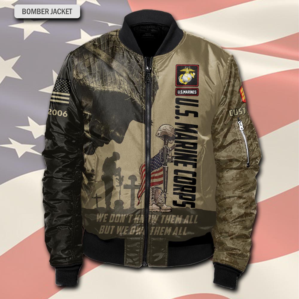 US Marine Corps, Proud Veteran - Bomber Jacket - Image 2