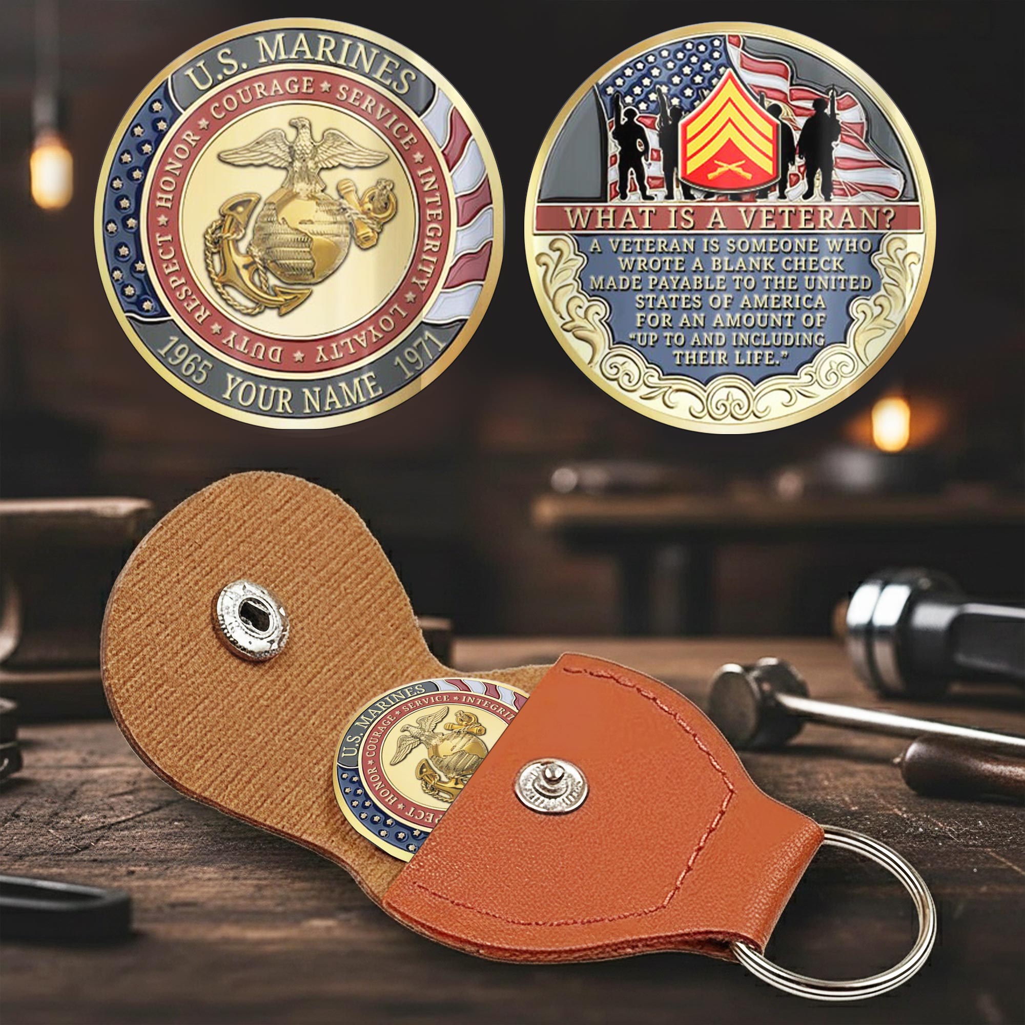 US Marine Corps, E 6 Marines Staff Sergeant - Military Printed Challenge Coin - Image 2