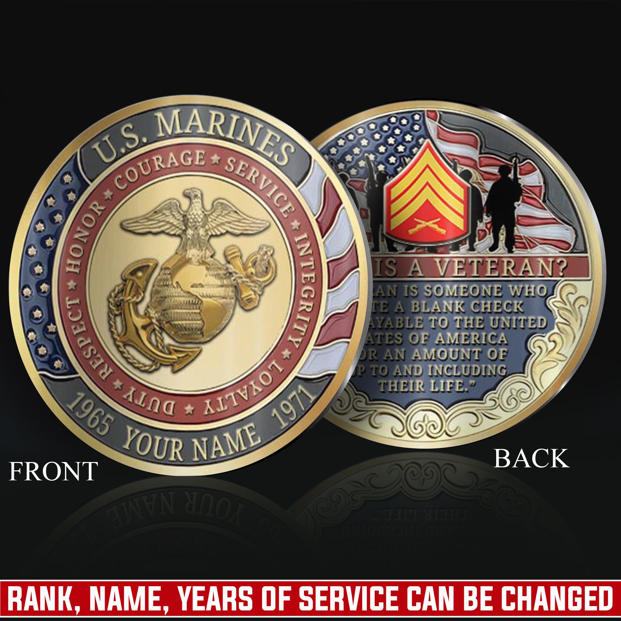US Marine Corps, E 6 Marines Staff Sergeant - Military Printed Challenge Coin