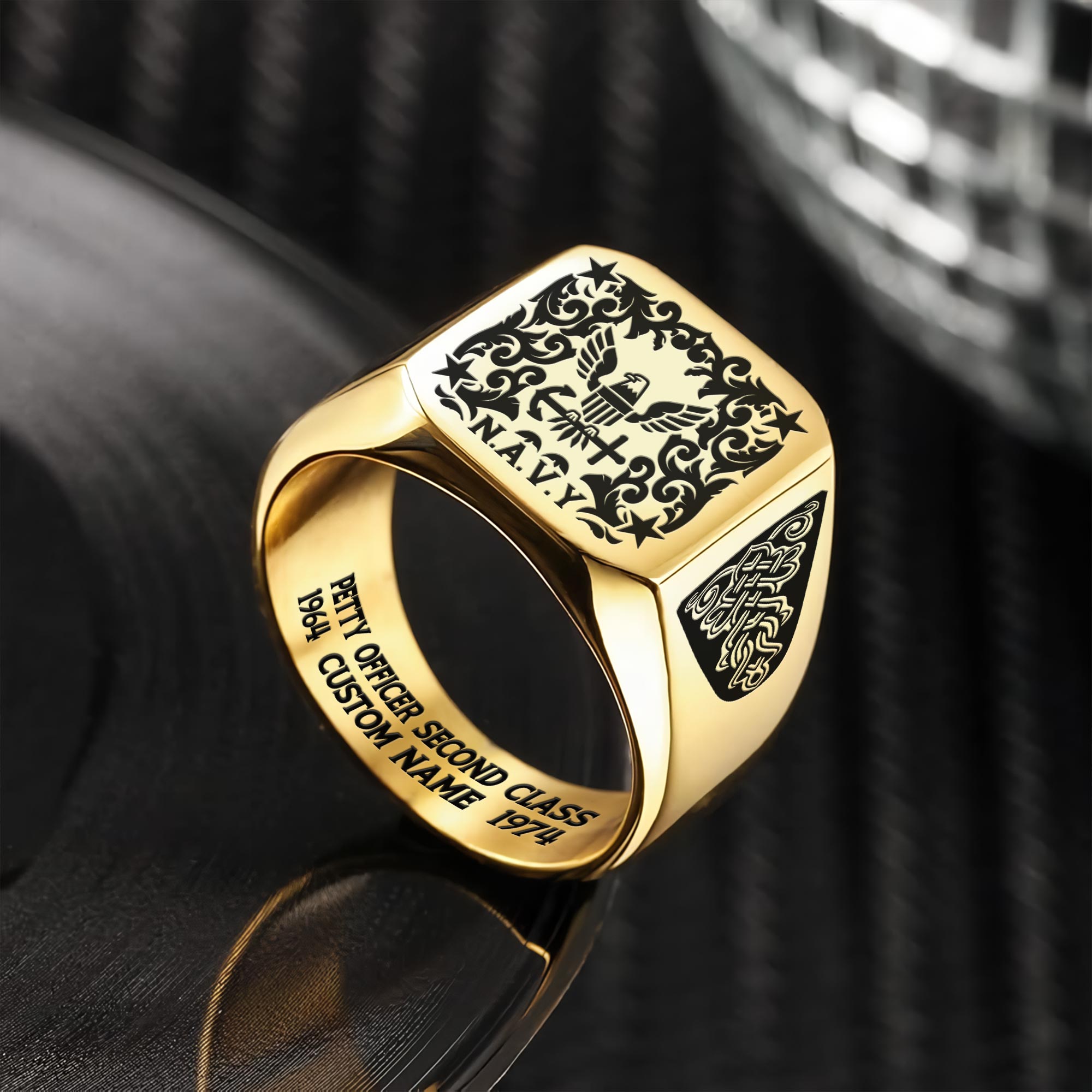 US Navy, Remember - Honor - Respect - Engraved Men's Ring - Image 2