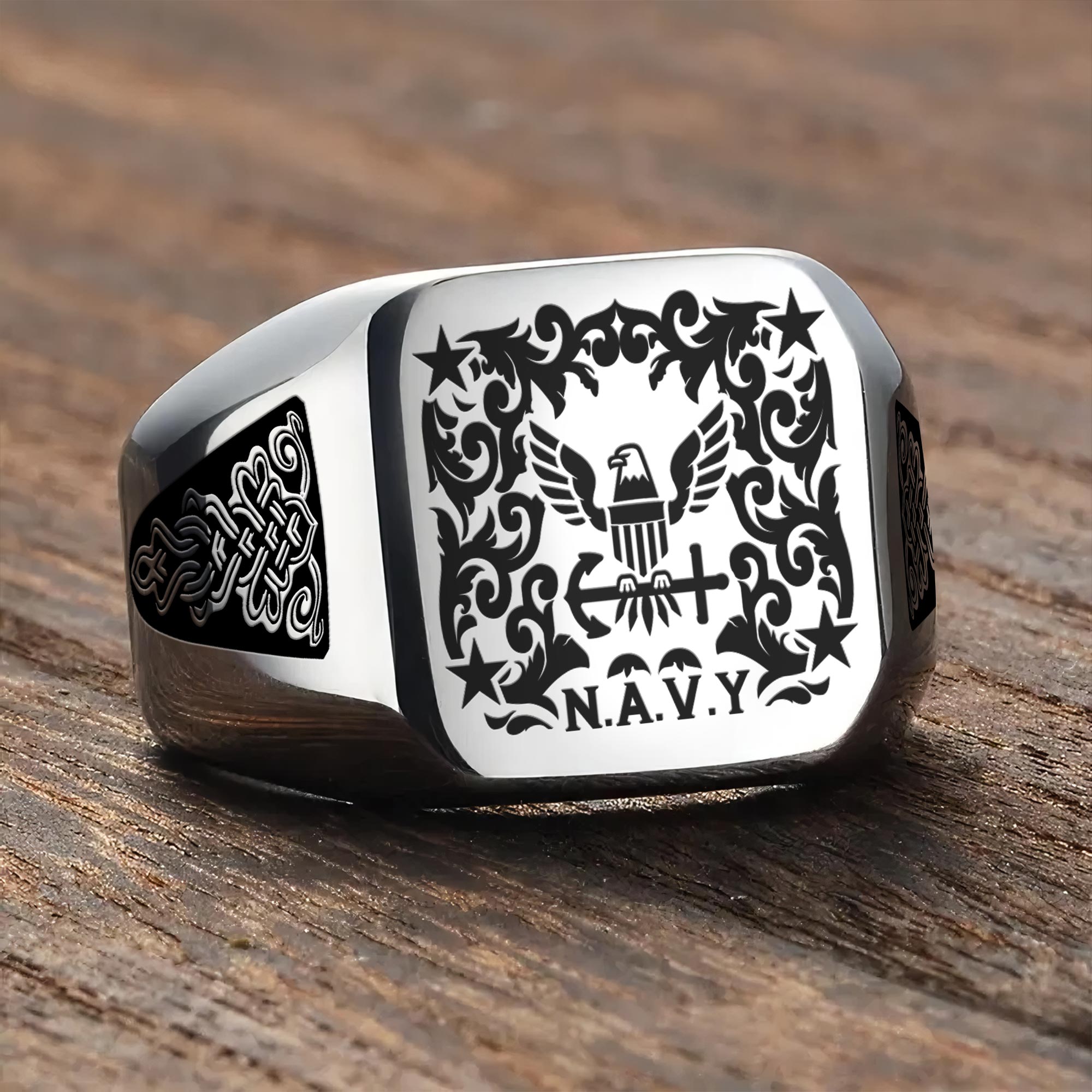 US Navy, Remember - Honor - Respect - Engraved Men's Ring - Image 3