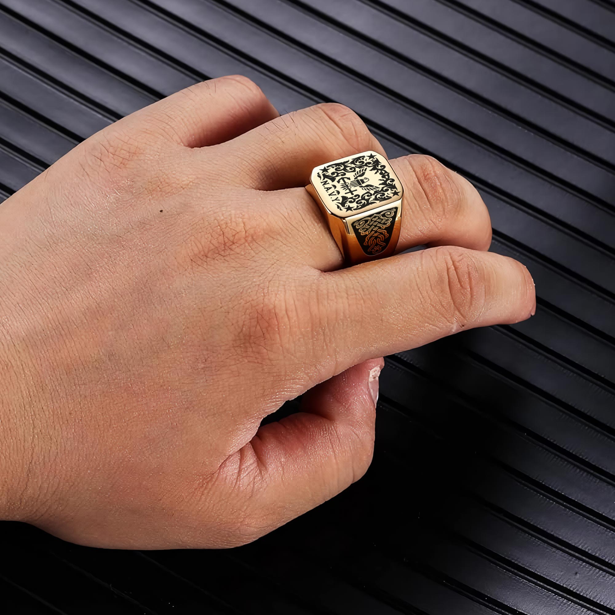 US Navy, Remember - Honor - Respect - Engraved Men's Ring - Image 5