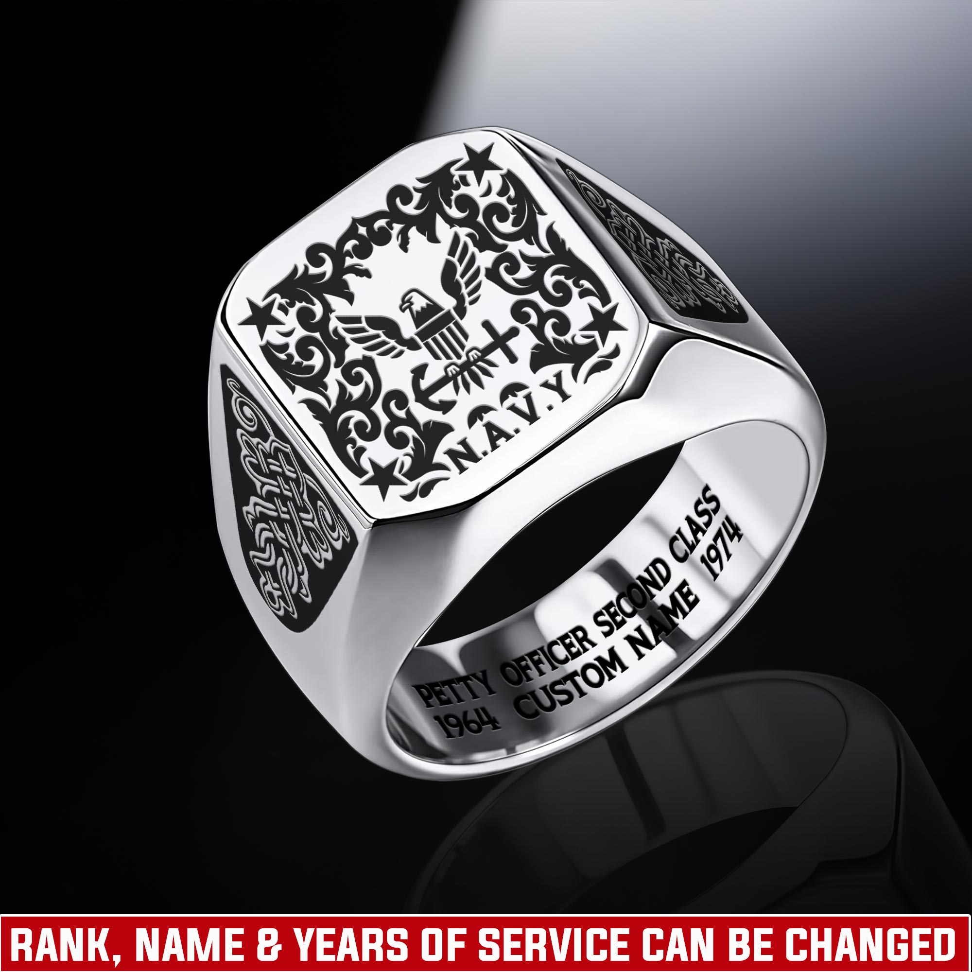 US Navy, Remember - Honor - Respect - Engraved Men's Ring