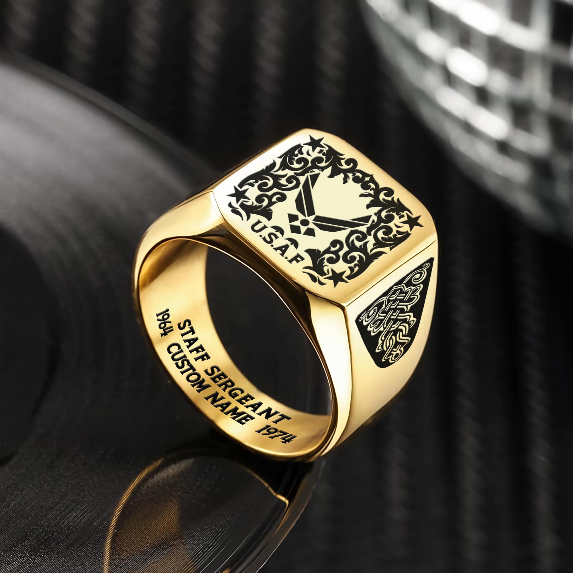 US Air Force , O 3 Air Force Captain - Engraved Men's Ring - Image 2