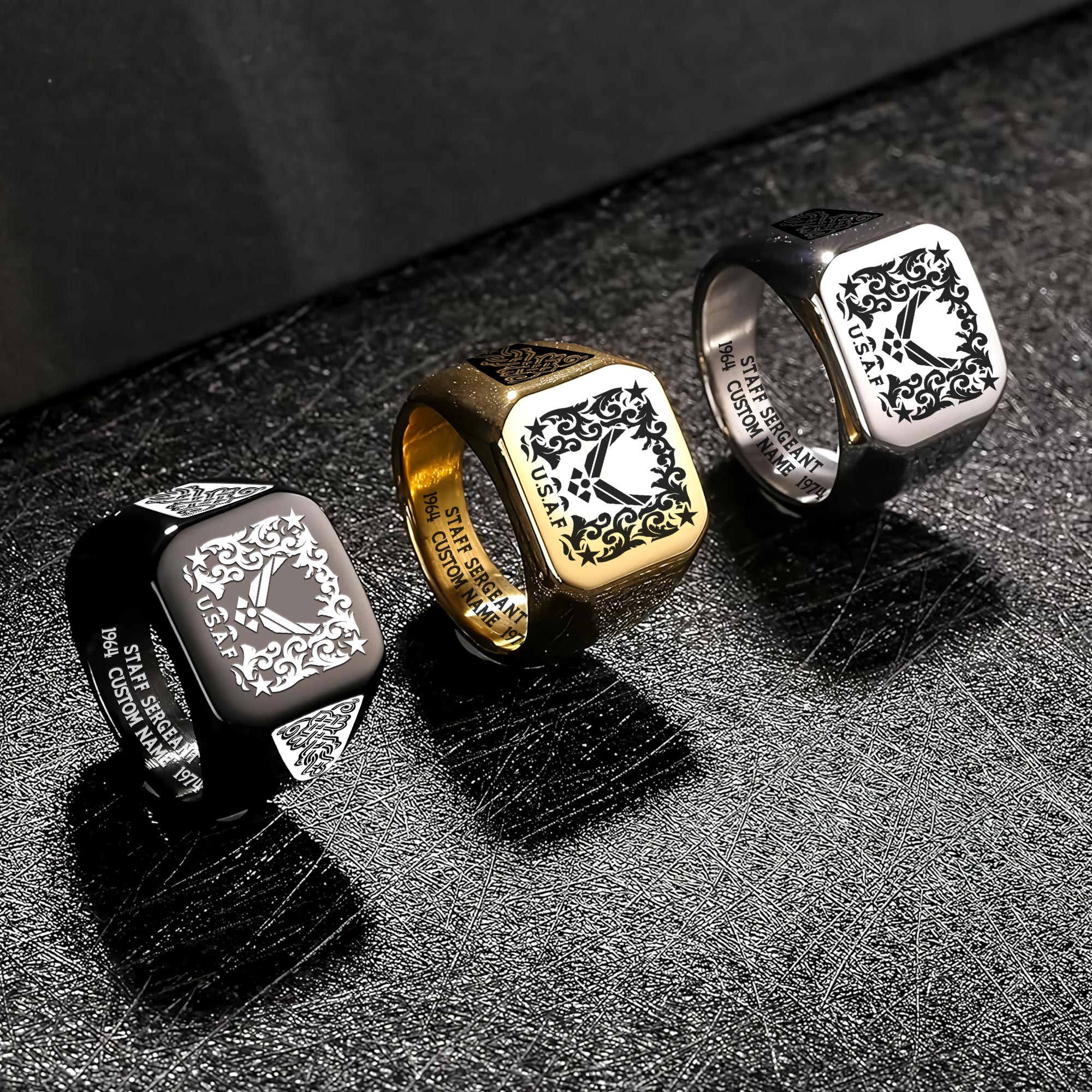 US Air Force , O 3 Air Force Captain - Engraved Men's Ring - Image 7