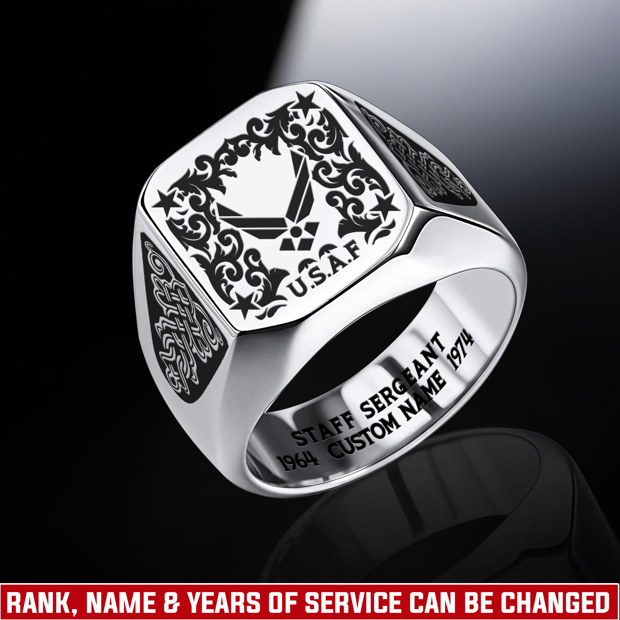 US Air Force , O 3 Air Force Captain - Engraved Men's Ring