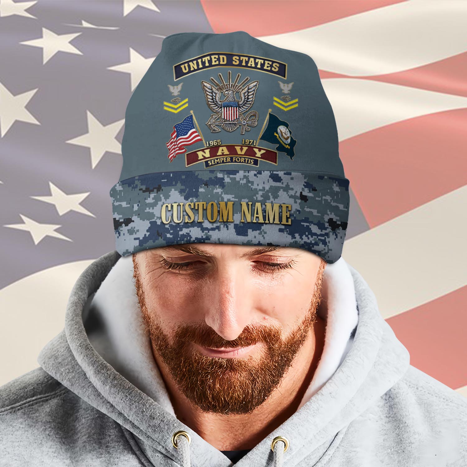 US Navy, E 2 White - Full-Printed Beanie Hat - Image 2