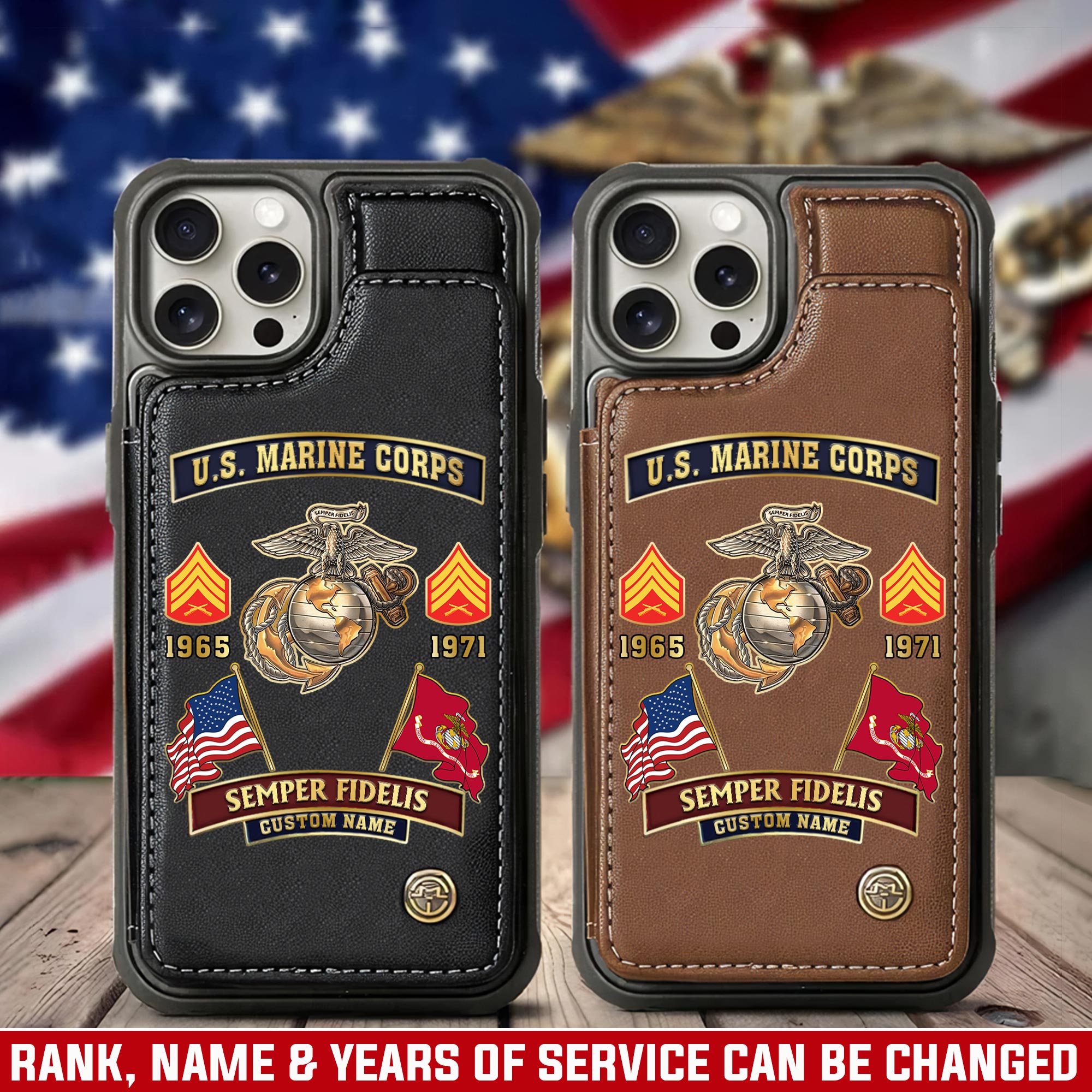 US Marine Corps, E 7 Marines Gunnery Sergeant - Leather Flip Phone Case