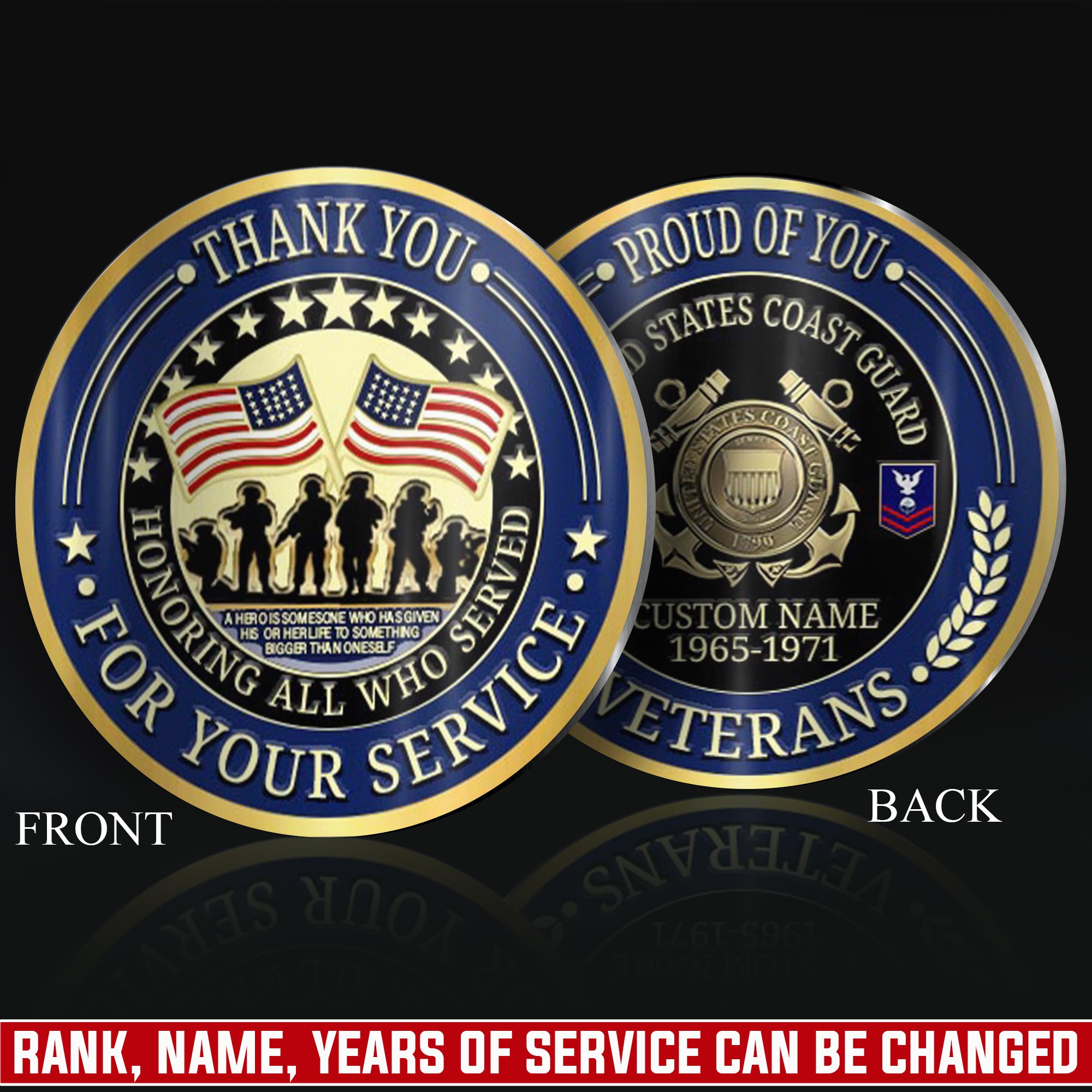 US Coast Guard, E 6 Gold - Military Printed Challenge Coin