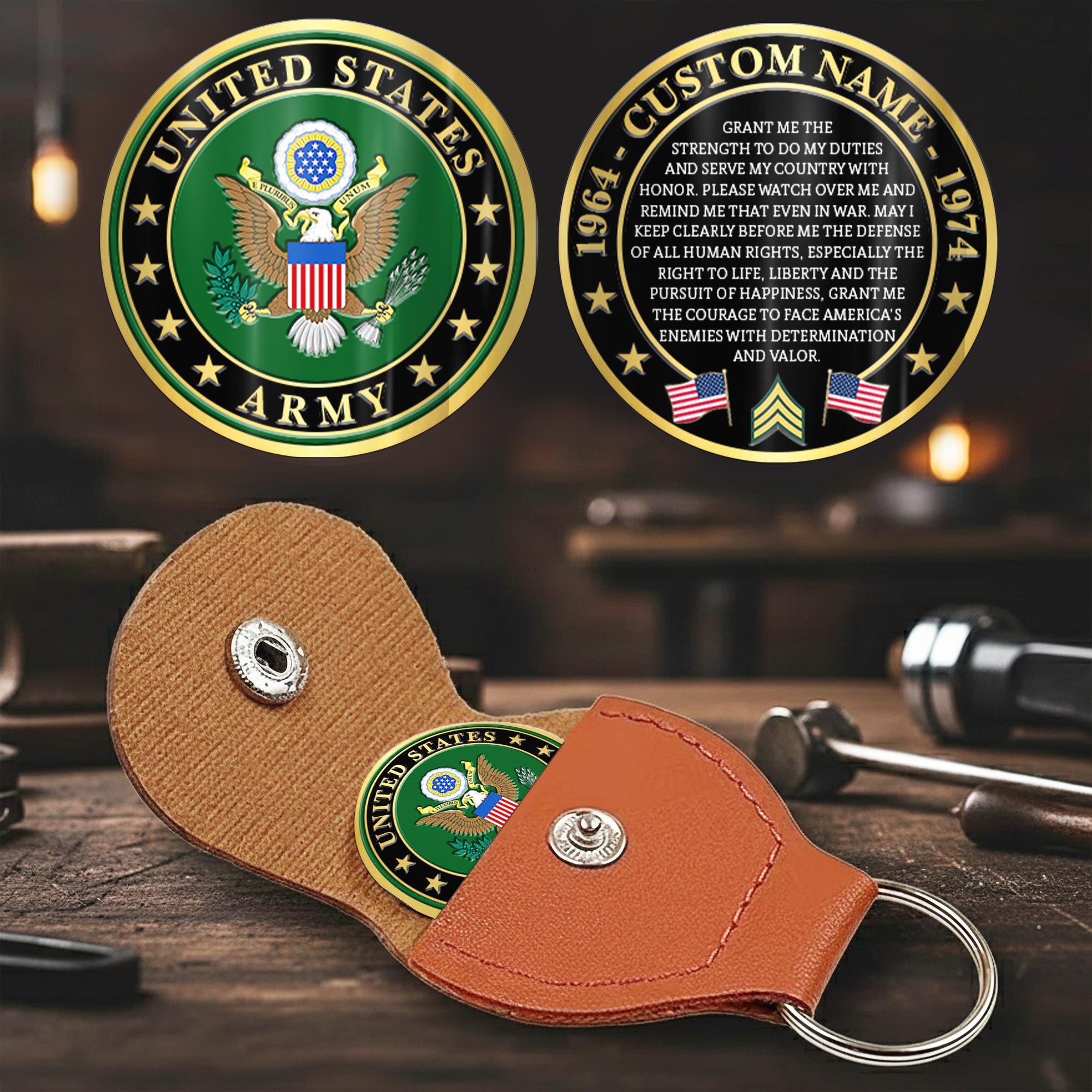 US Army, Honor, Duty, Service - Military Printed Challenge Coin - Image 2