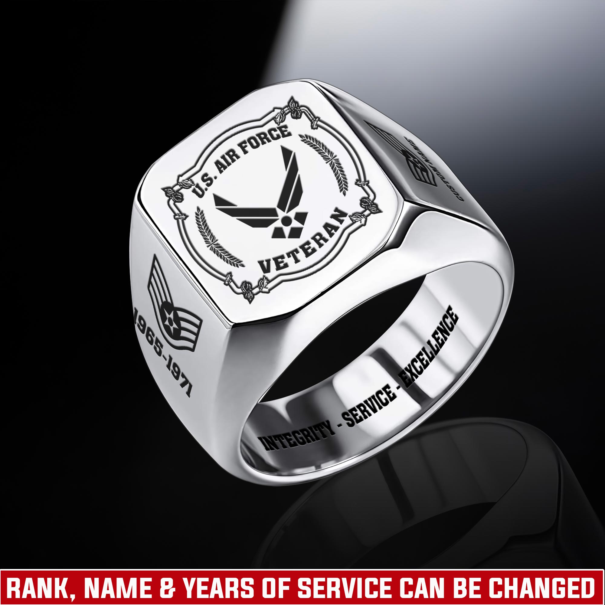 US Air Force , Remember - Honor - Respect - Engraved Men's Ring