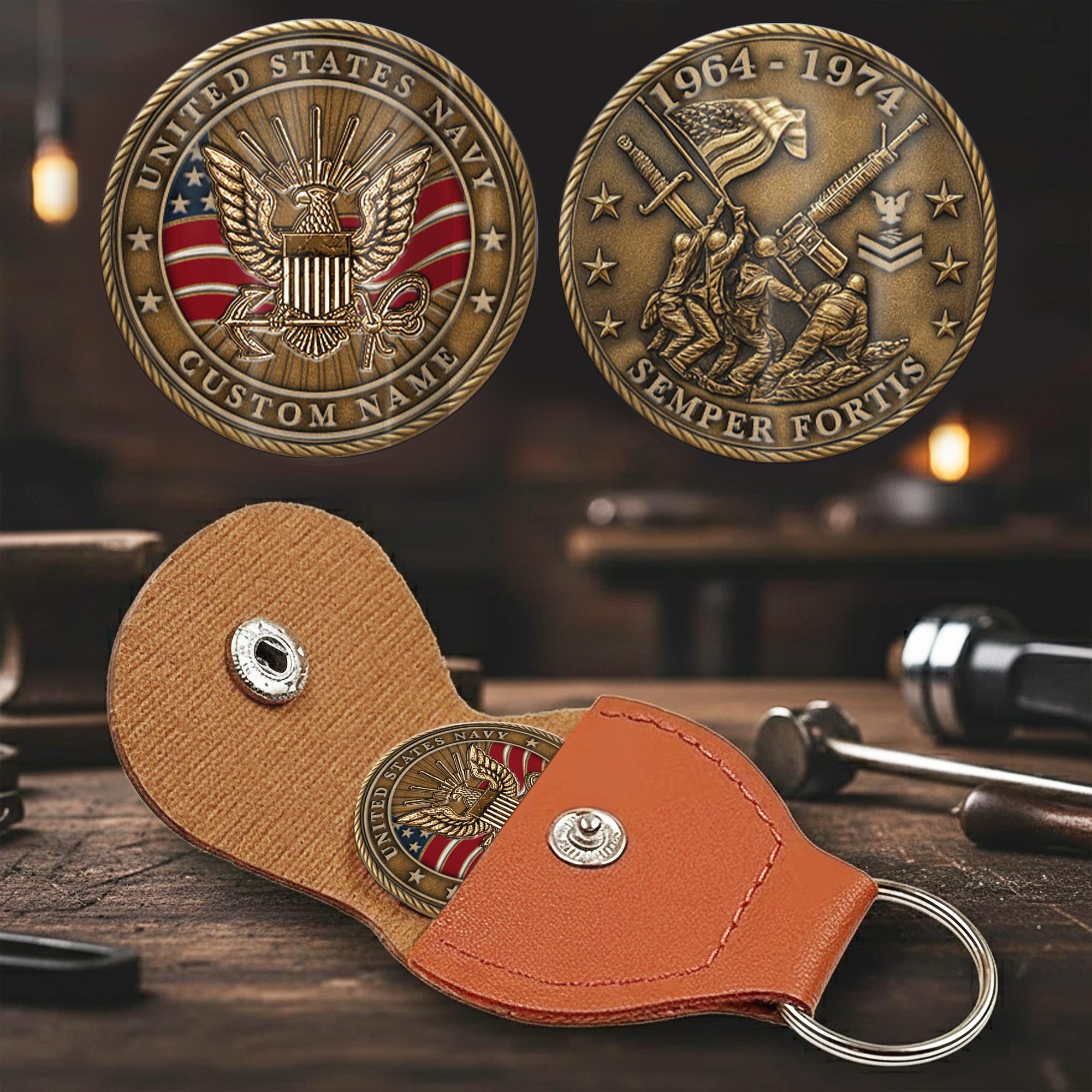 US Navy, Lest We Forget - Military Printed Challenge Coin - Image 2