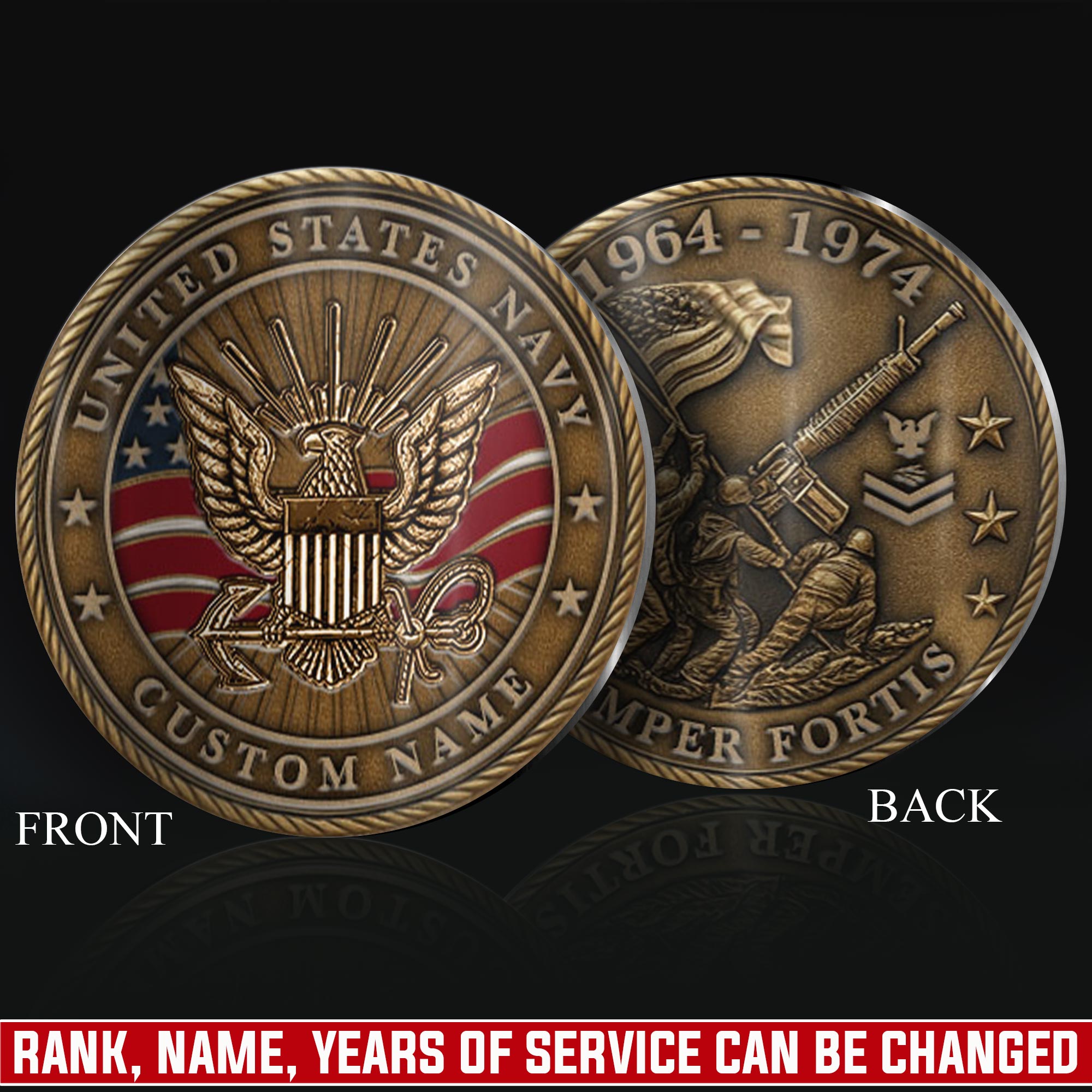 US Navy, Lest We Forget - Military Printed Challenge Coin