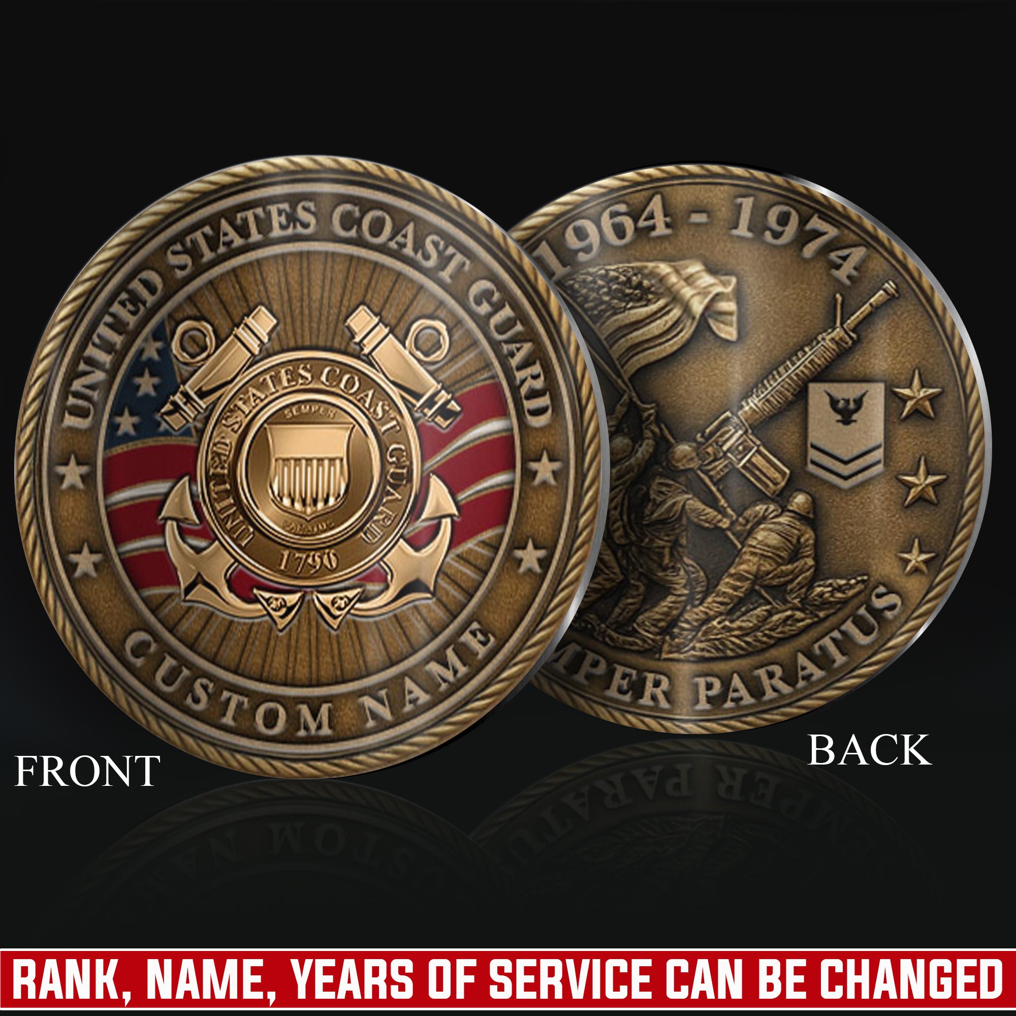 US Coast Guard, E 2 Blue - Military Printed Challenge Coin