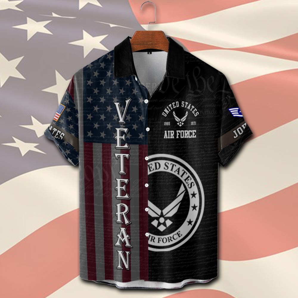 US Air Force , Land Of The Free, Because Of The Brave - Short Sleeve Button Shirt - Image 2