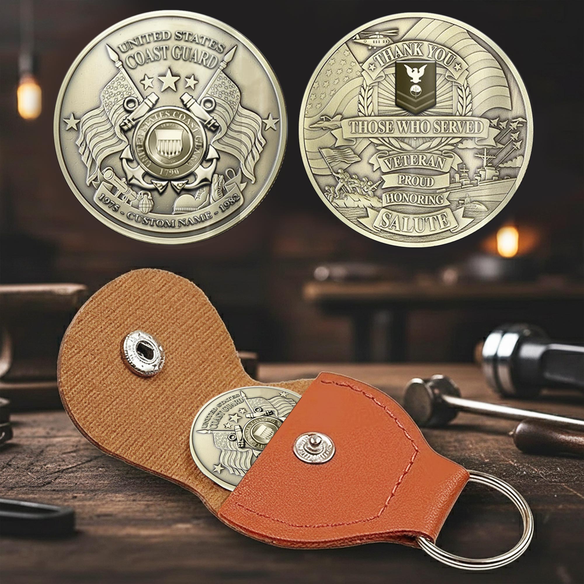 US Coast Guard, E 5 Gold - Military Printed Challenge Coin - Image 2