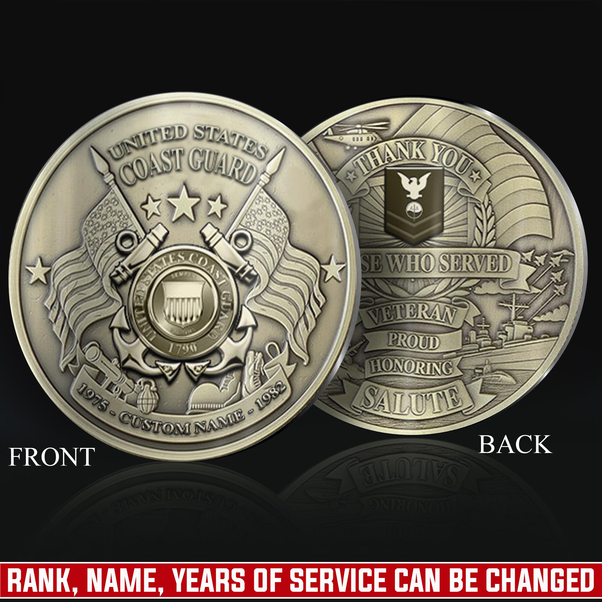 US Coast Guard, E 5 Gold - Military Printed Challenge Coin