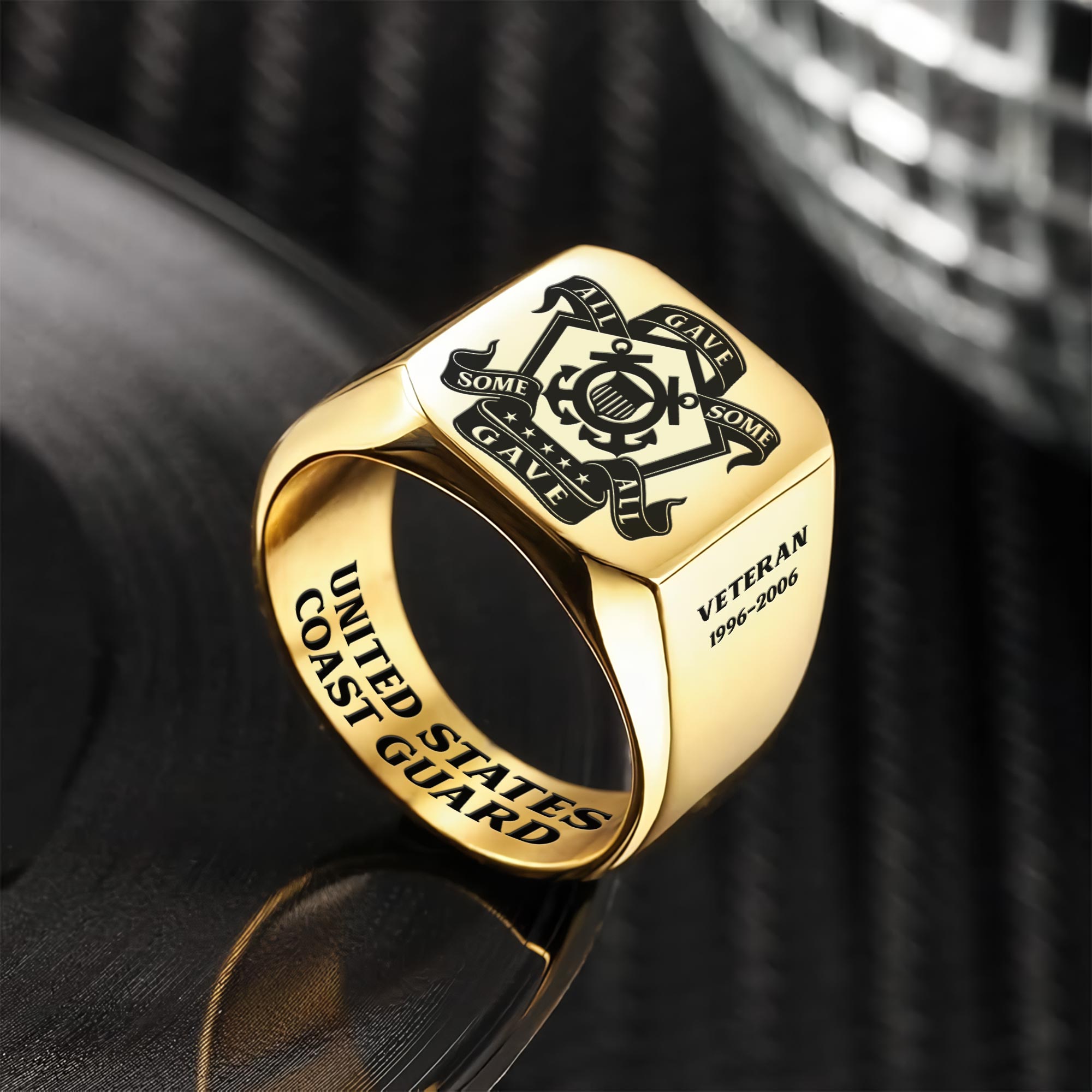 US Coast Guard, Duty, Honor, Country - Engraved Men's Ring - Image 2