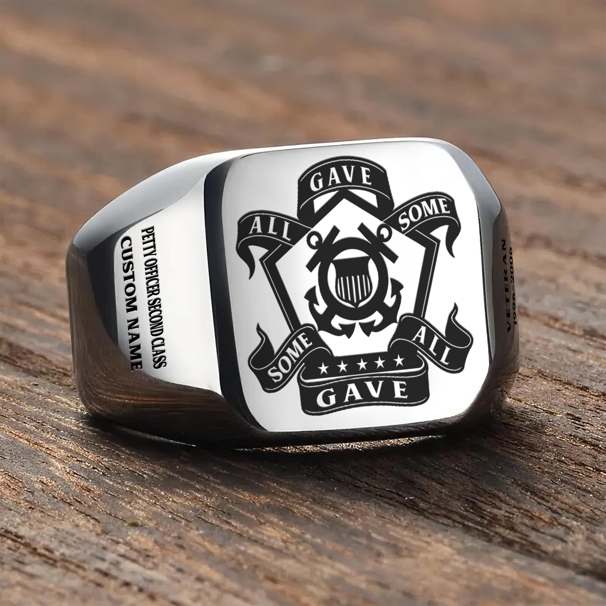 US Coast Guard, Duty, Honor, Country - Engraved Men's Ring - Image 3