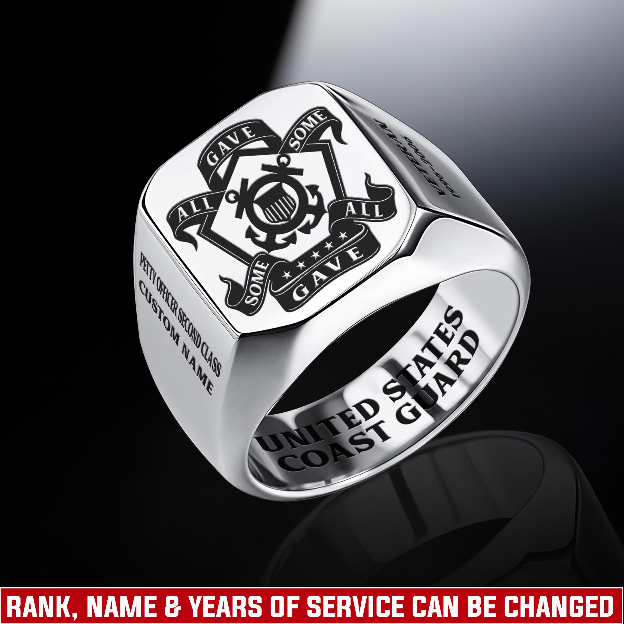 US Coast Guard, Duty, Honor, Country - Engraved Men's Ring