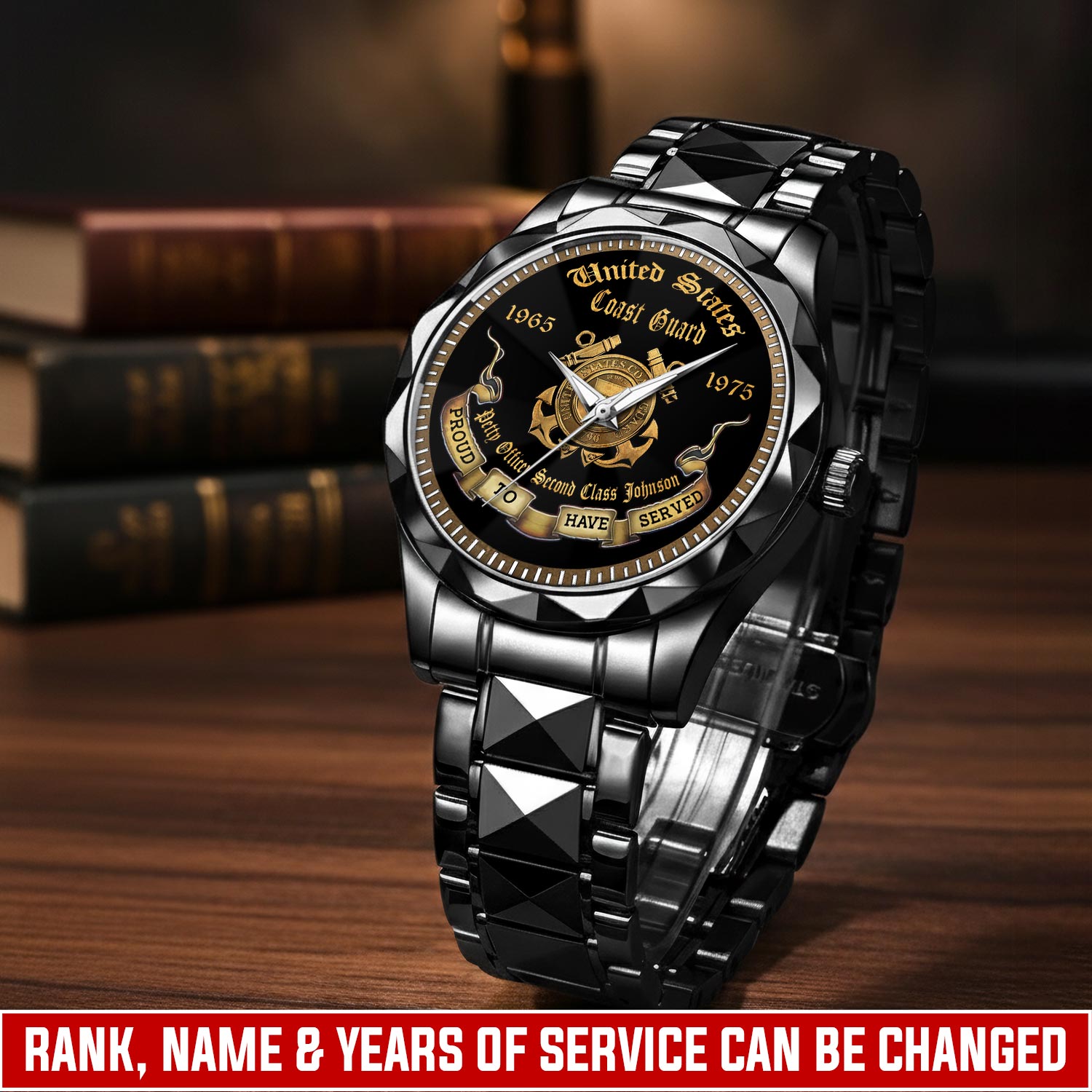 US Coast Guard, E 9 Gold - Diamond-Cut Bezel Watch