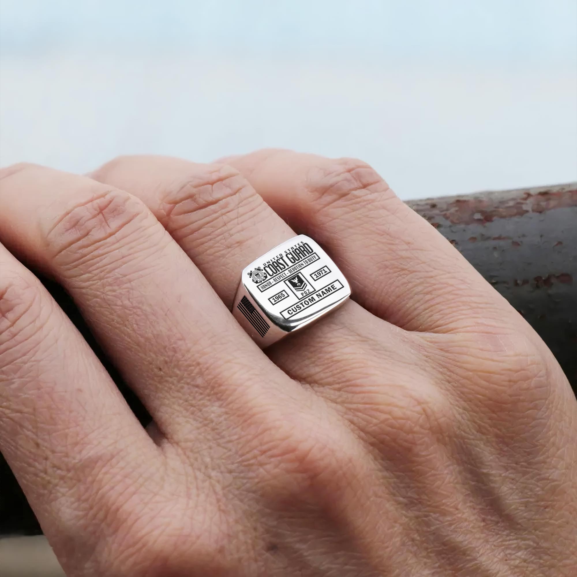 US Coast Guard, E 5 Red - Engraved Men's Ring - Image 6