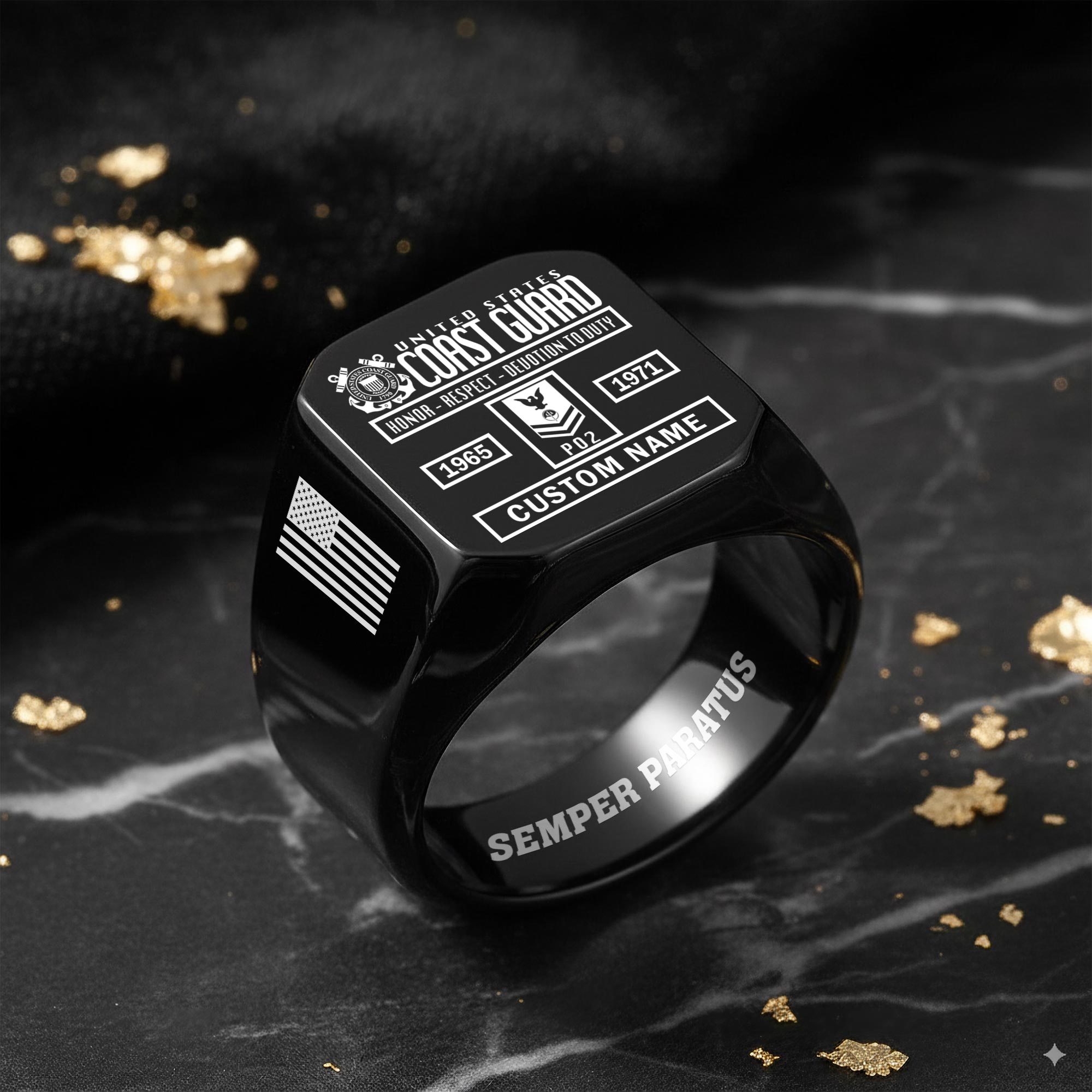 US Coast Guard, E 5 Red - Engraved Men's Ring - Image 8