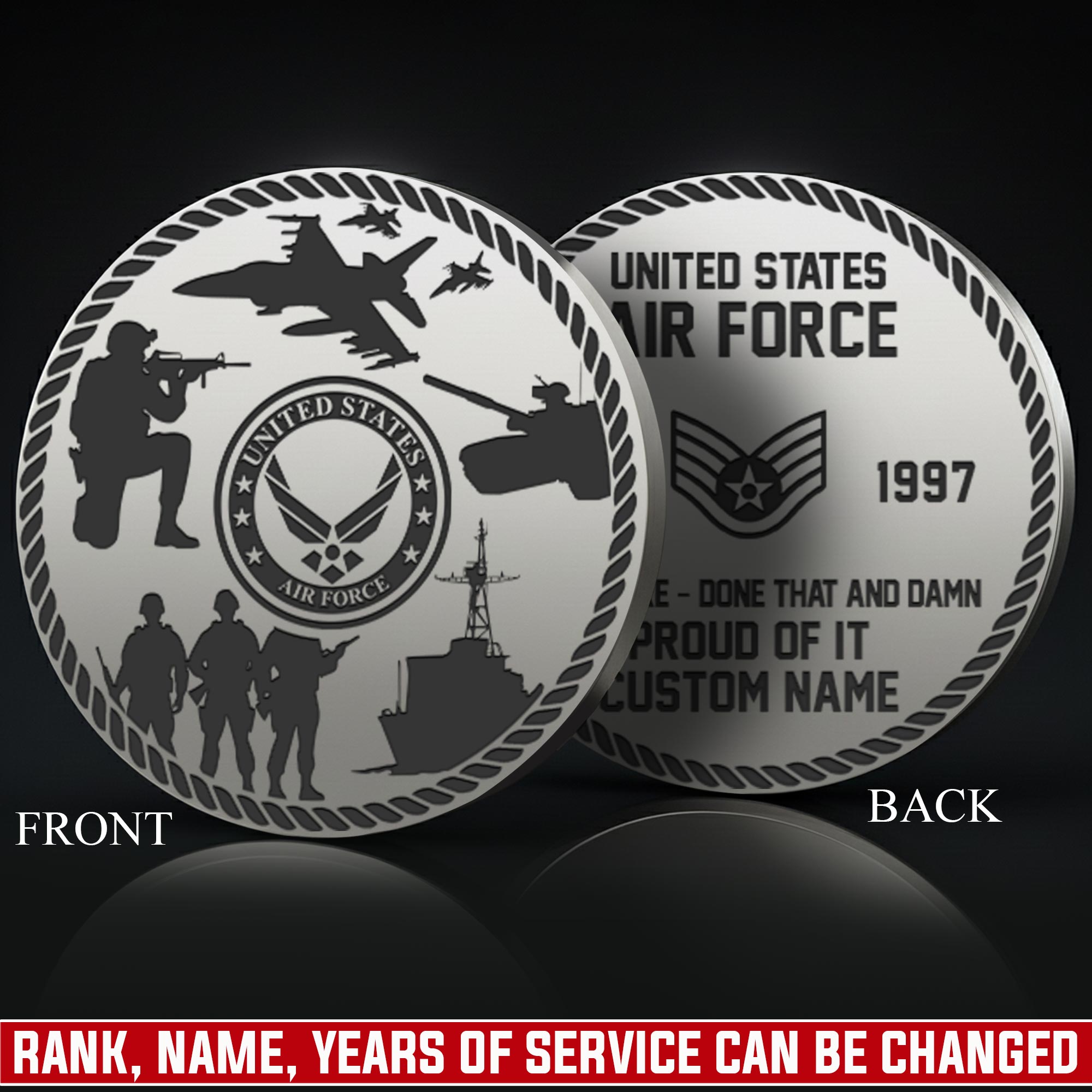 US Air Force, E 7 Air Force Master Sergeant - Military Engraved Challenge Coin