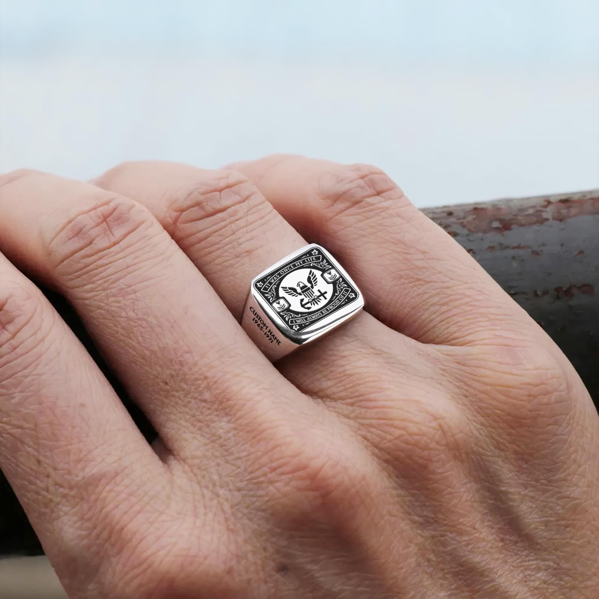 US Navy, Anchors Aweigh - Engraved Men's Ring - Image 6