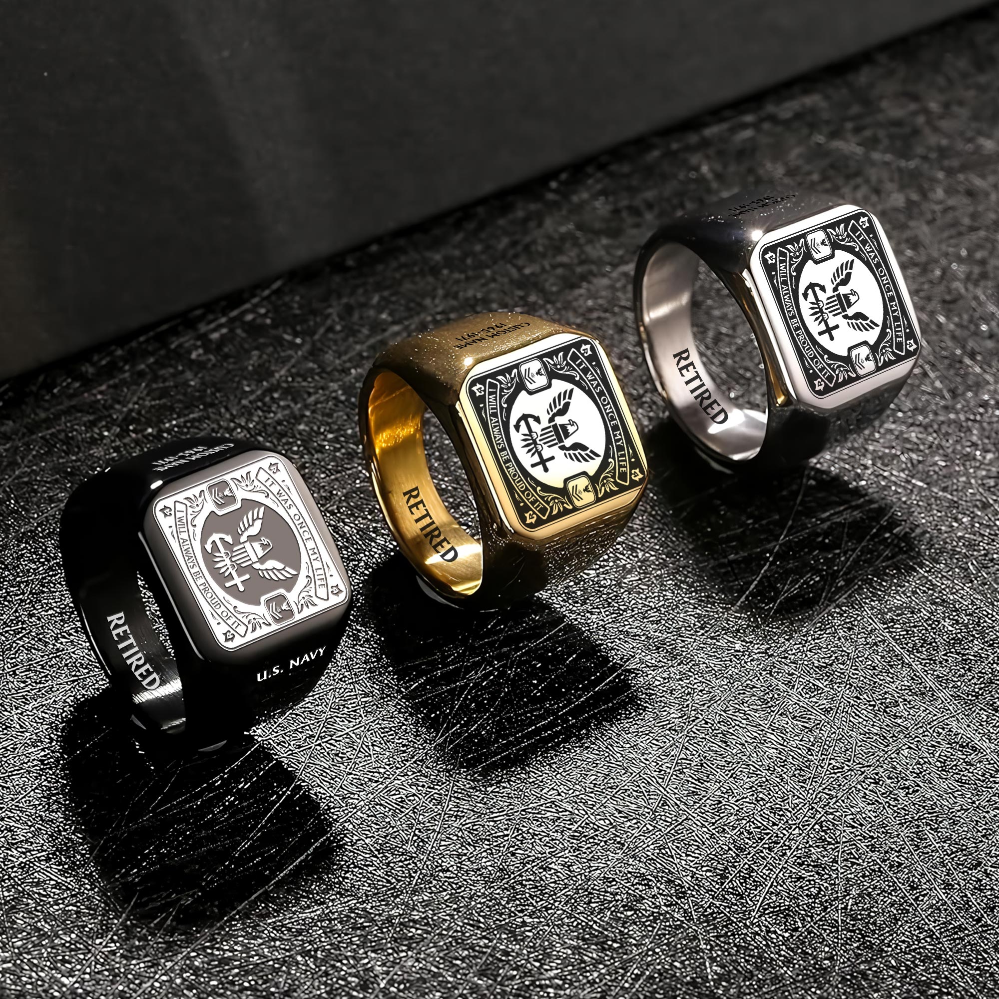 US Navy, Anchors Aweigh - Engraved Men's Ring - Image 7