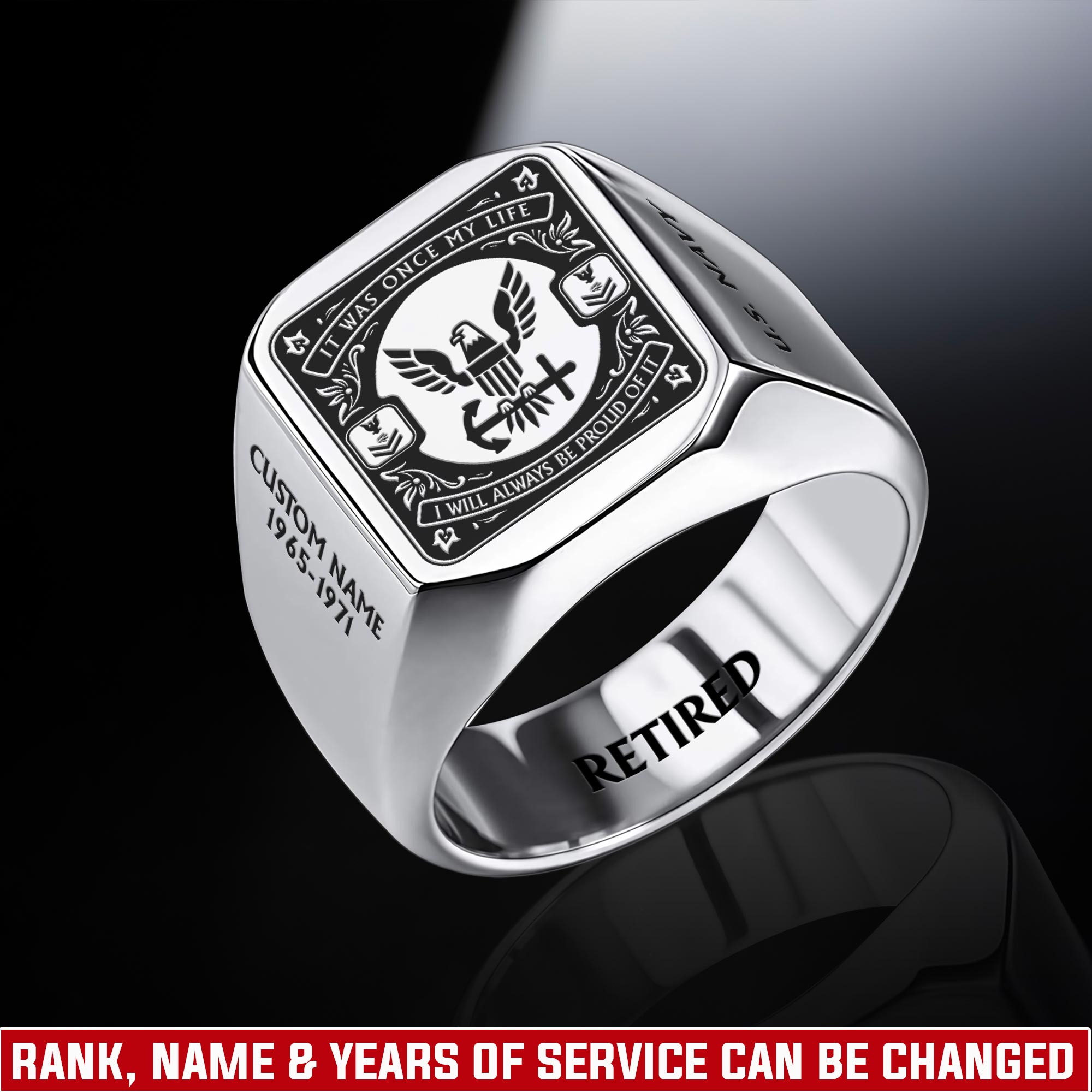 US Navy, Anchors Aweigh - Engraved Men's Ring