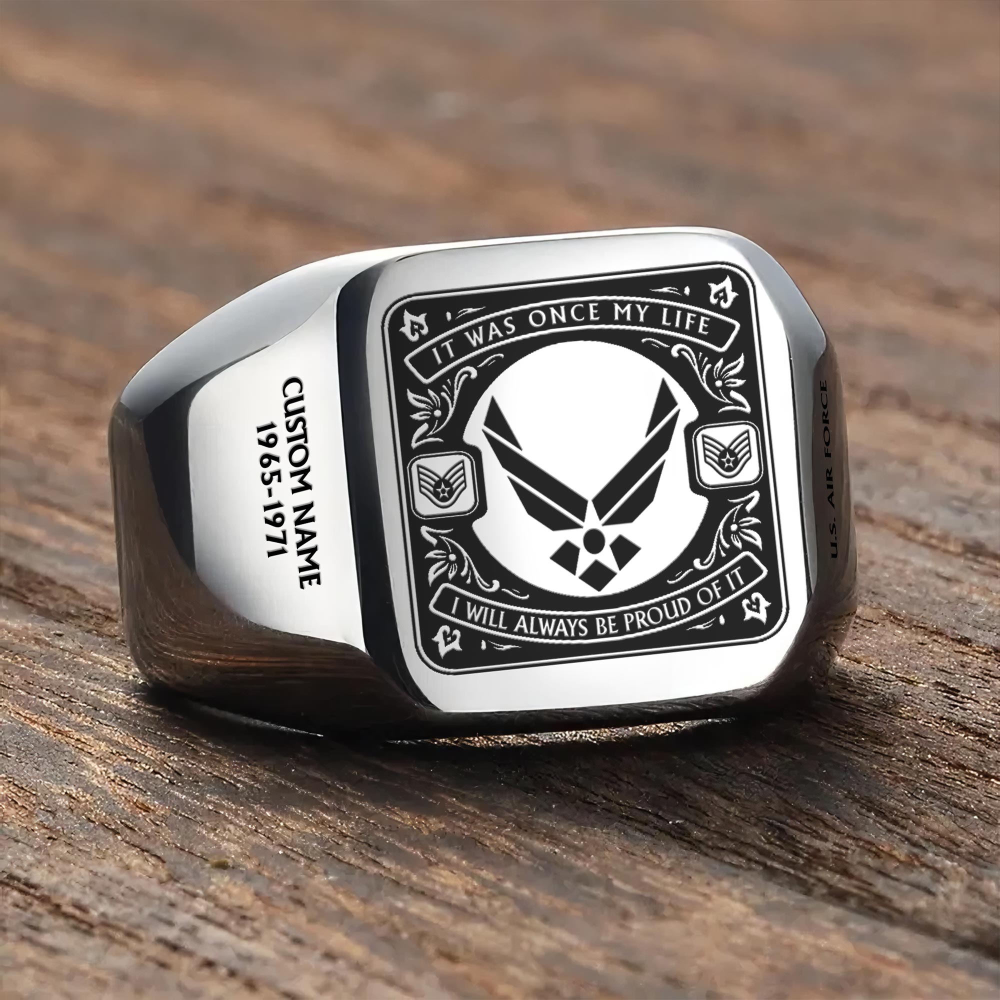 US Air Force , Defender of Freedom - Engraved Men's Ring - Image 3