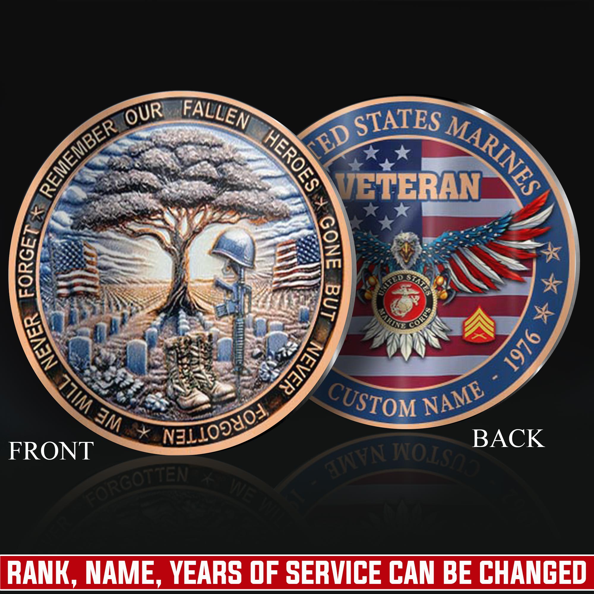 US Marine Corps, No One Fights Alone - Military Printed Challenge Coin