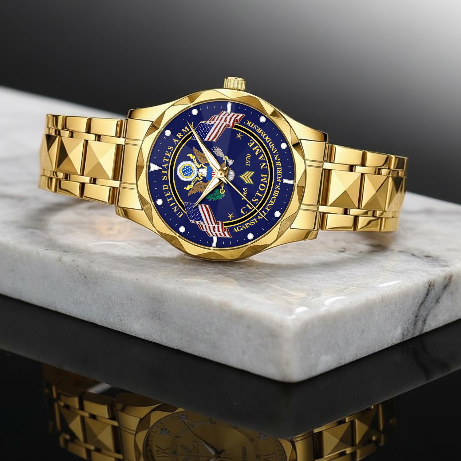 US Army, E 5 Army Sergeant - Diamond-Cut Bezel Watch - Image 2